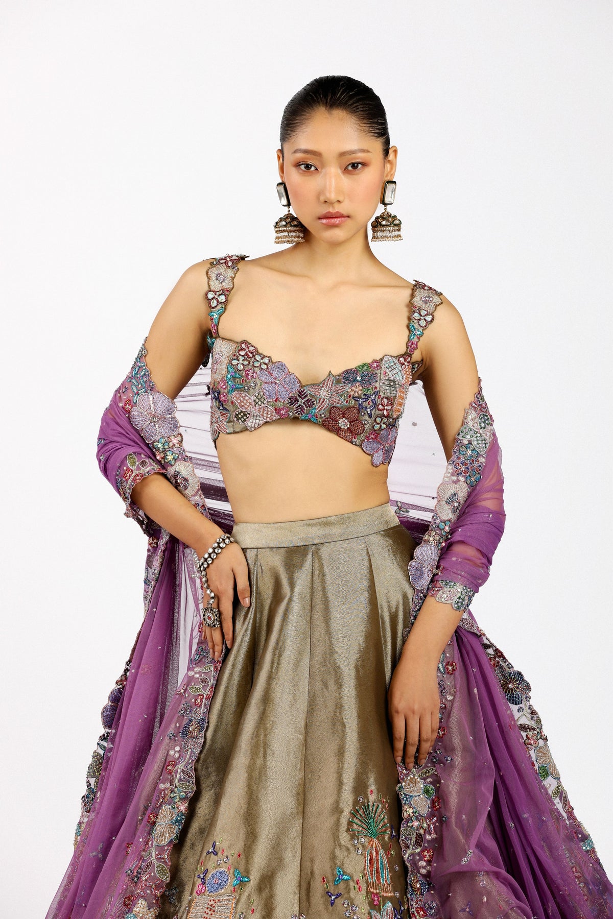 Valeria Copper Metallic Lehenga