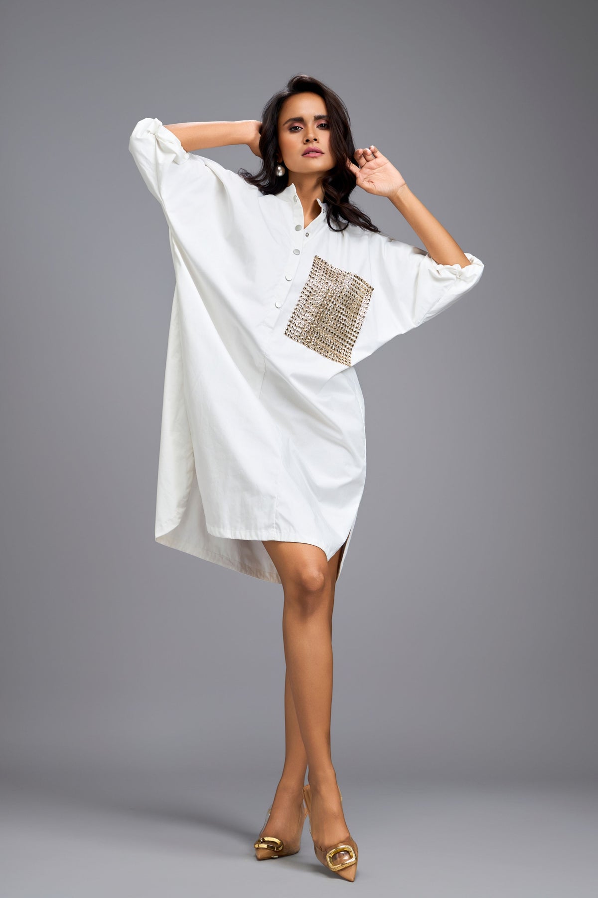 Ruched Oversize Shirt Dress