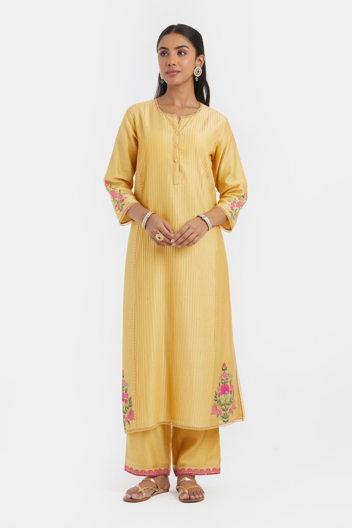 Yellow Pintucks Kurta Set
