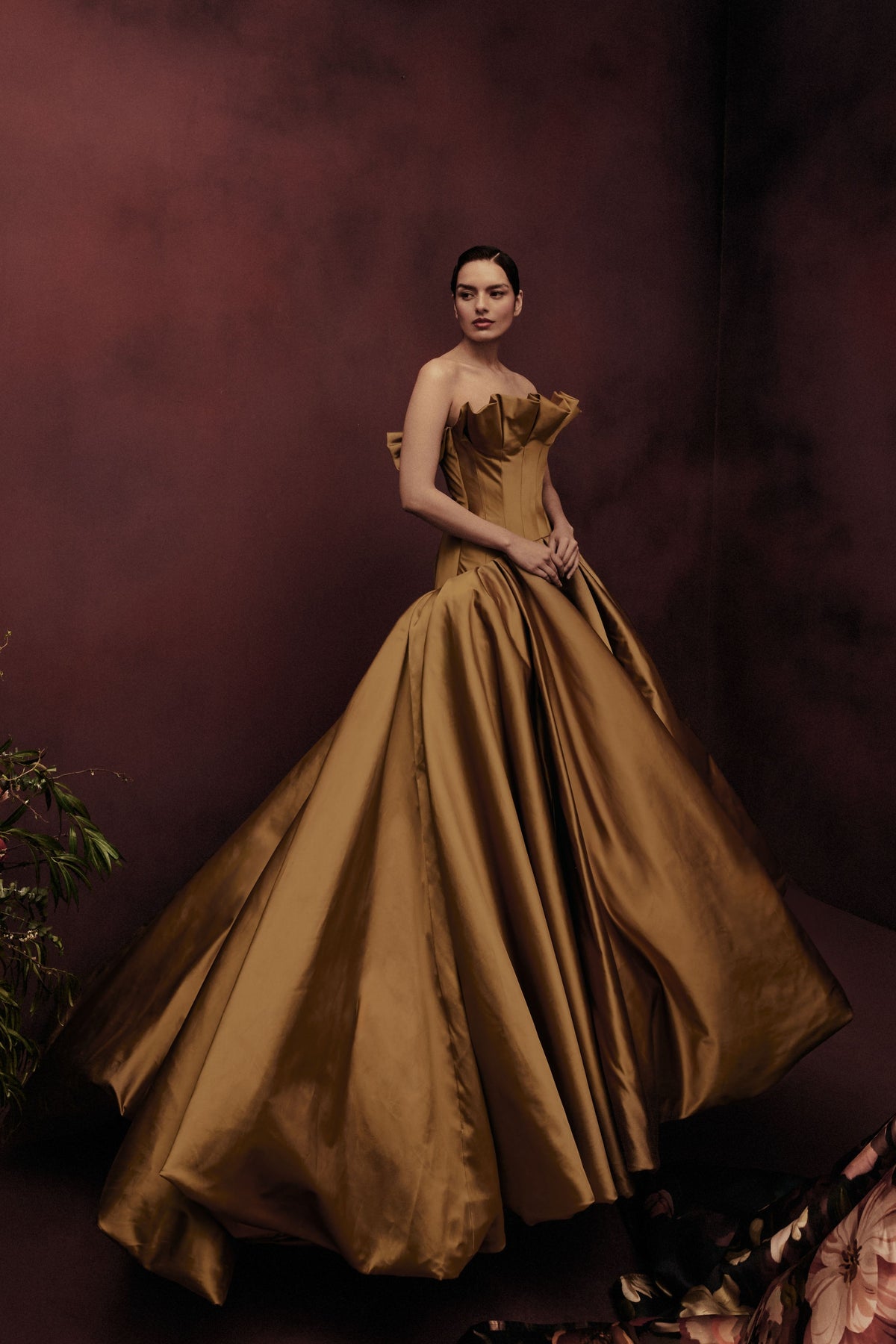 Bronze Strapless Balloon Gown