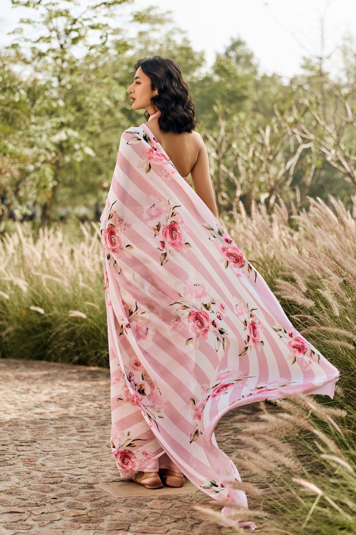 Annie Old Rose Chiffon Saree