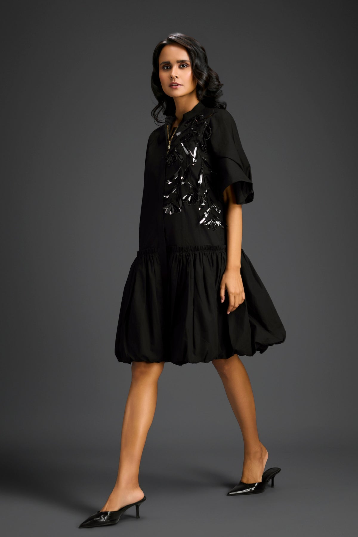 Black Bubble Hem Dress