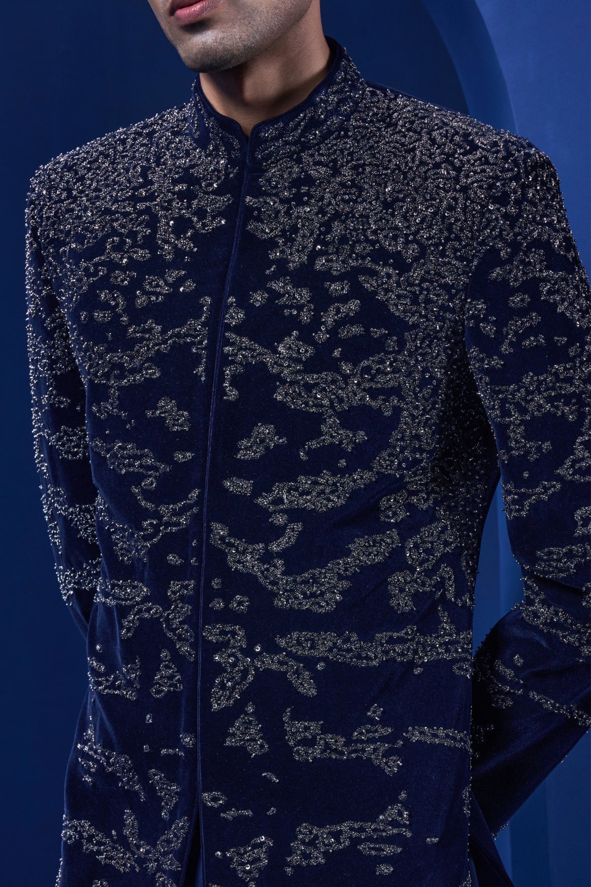 Silver Zari Accent Jacket Set