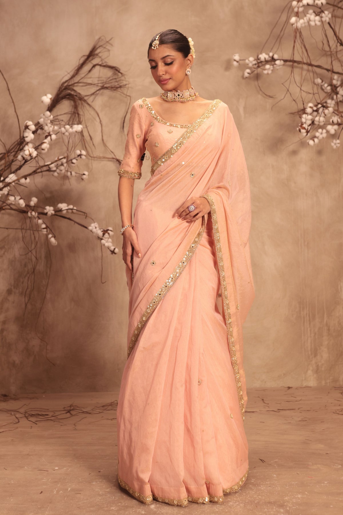 Light Pink Scallop Saree Set