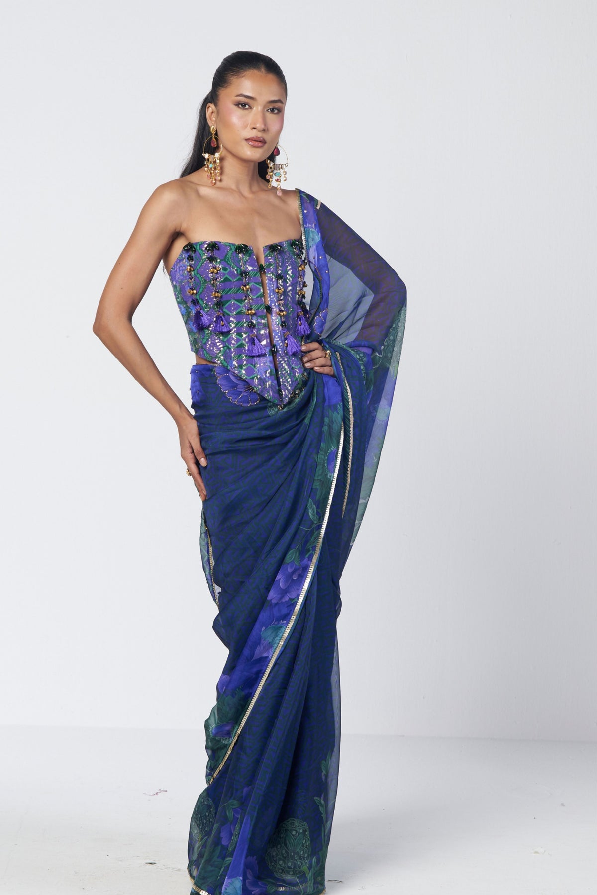 Rimsim Blue Saree Set
