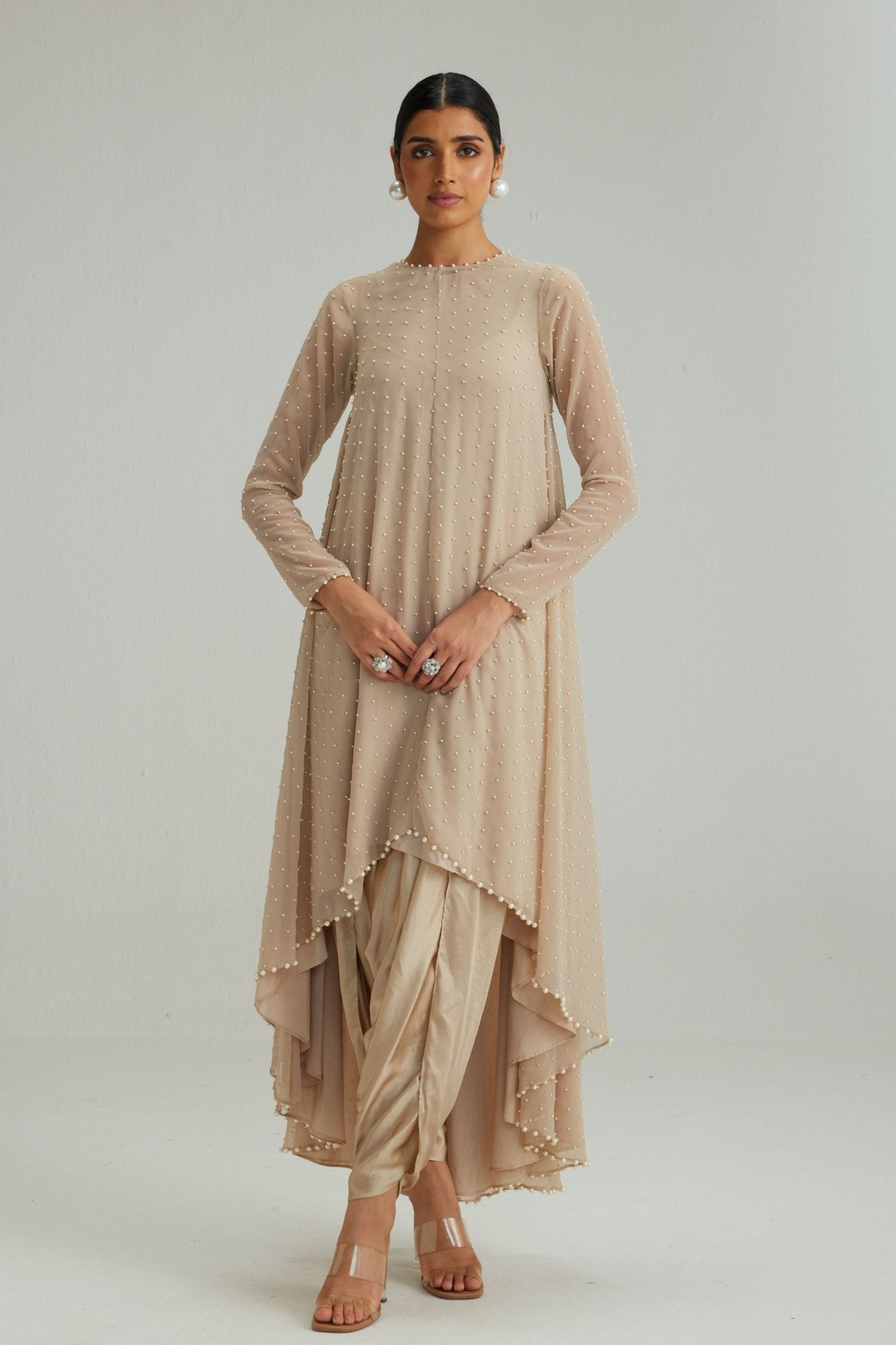 Light Beige Pearl Kurta Set - Vvani by Vani Vats - Elahe
