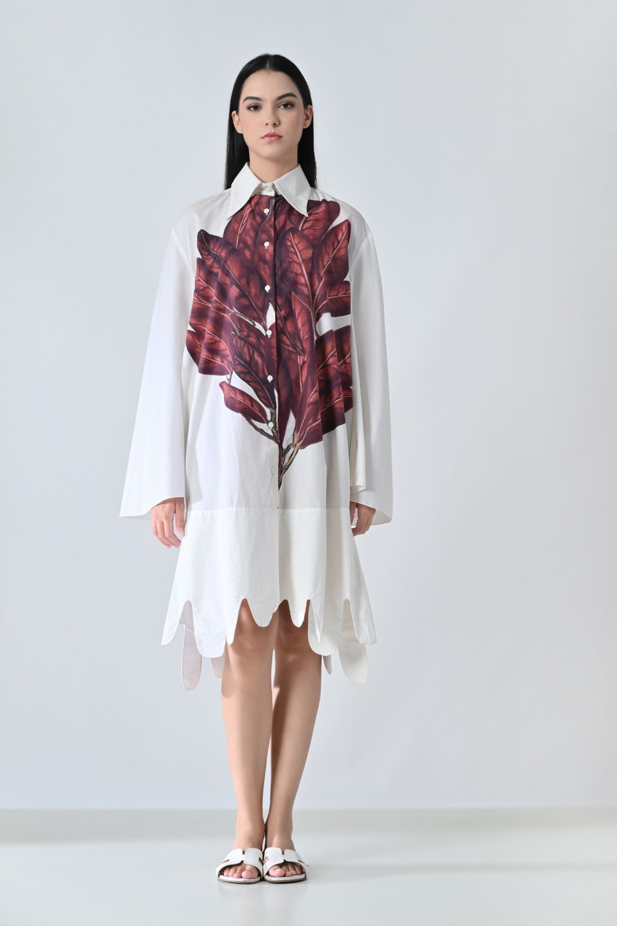 Crimson Leaf Printed Dress