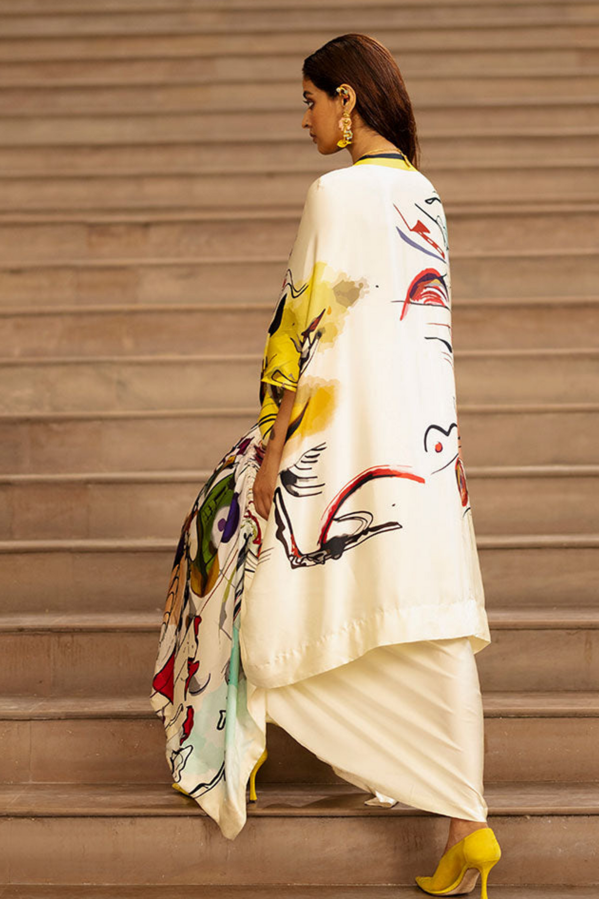 Graphic Drawstring Cape With Skirt