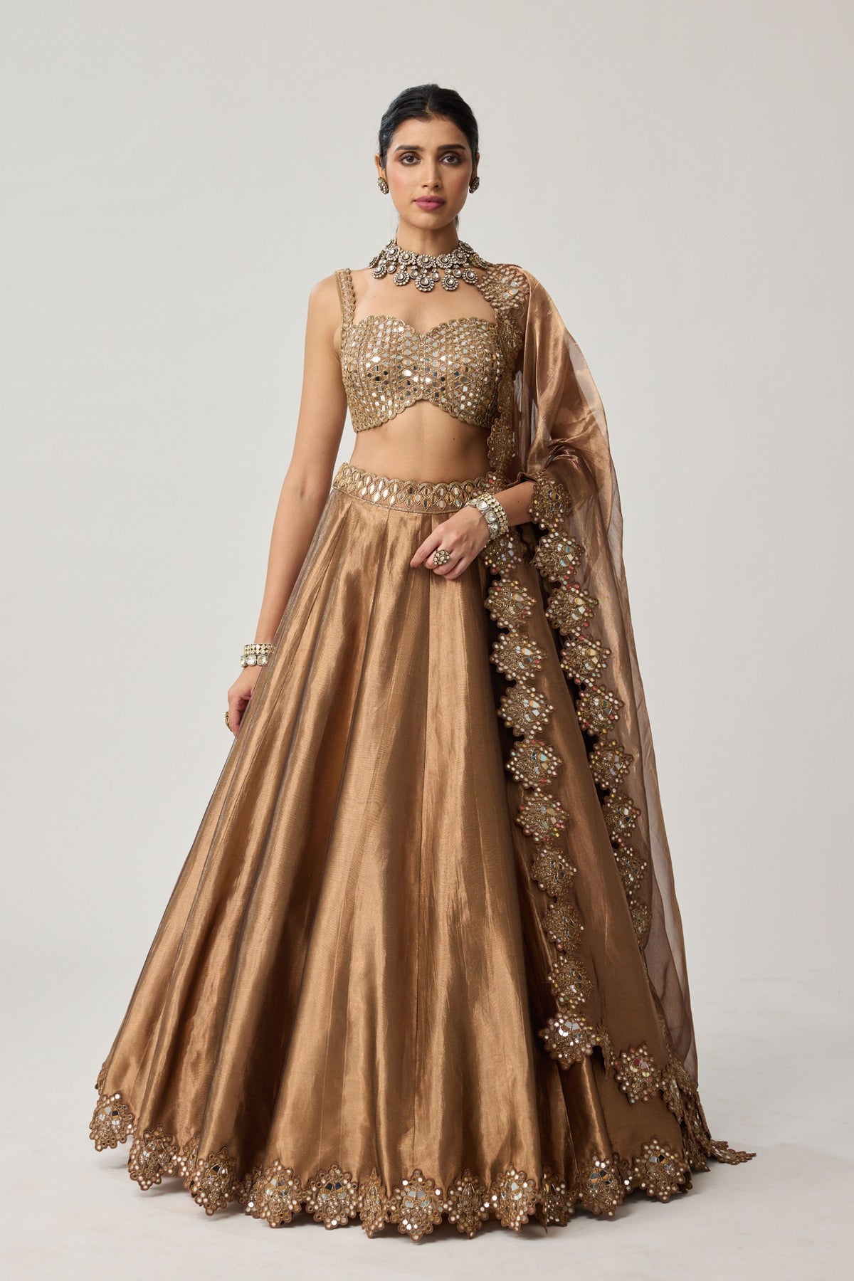 Copper Tissue Mirror Lehenga Set