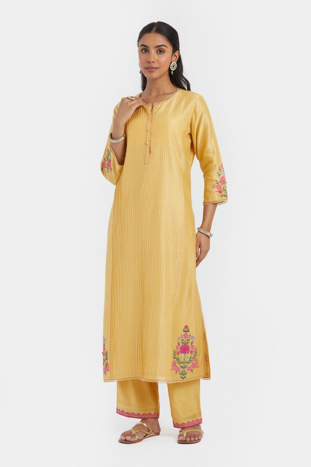 Yellow Pintucks Kurta Set