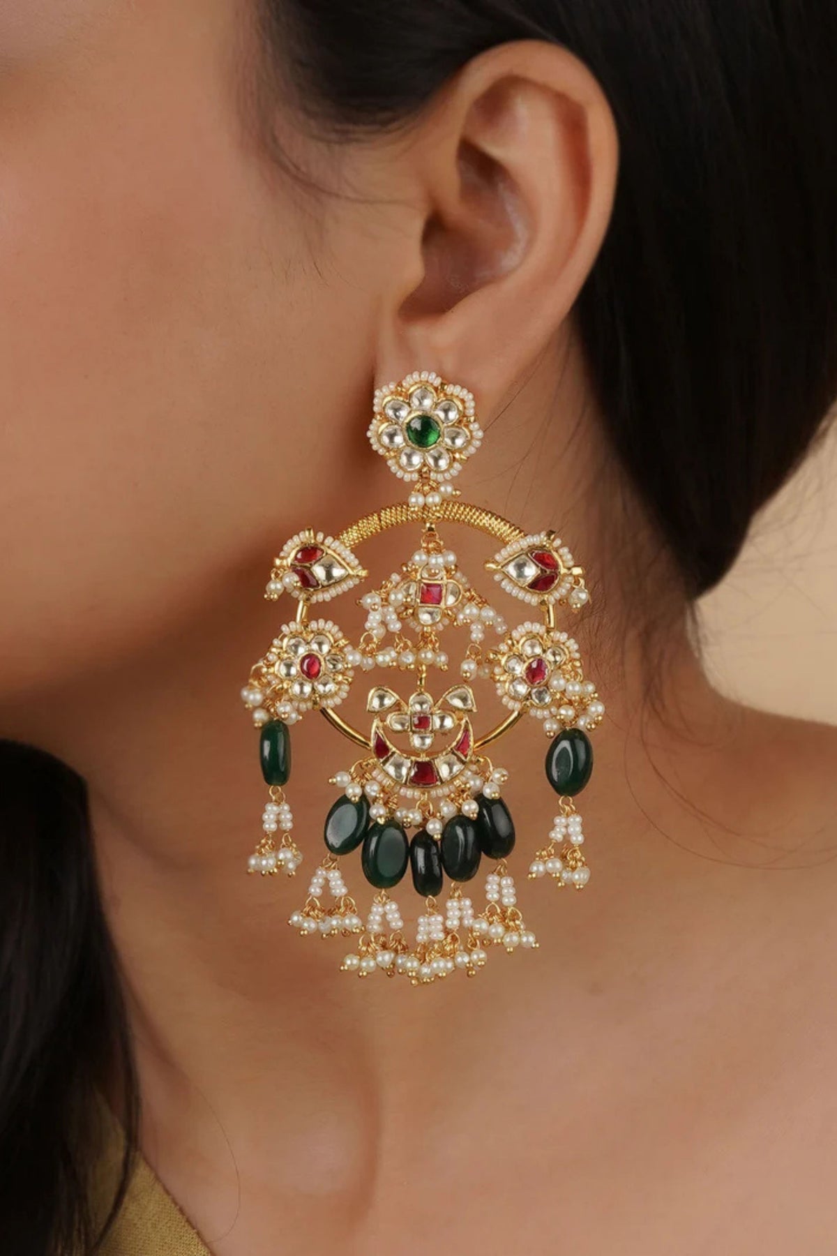 Multicolor Gold Plated Jadau Kundan Earrings