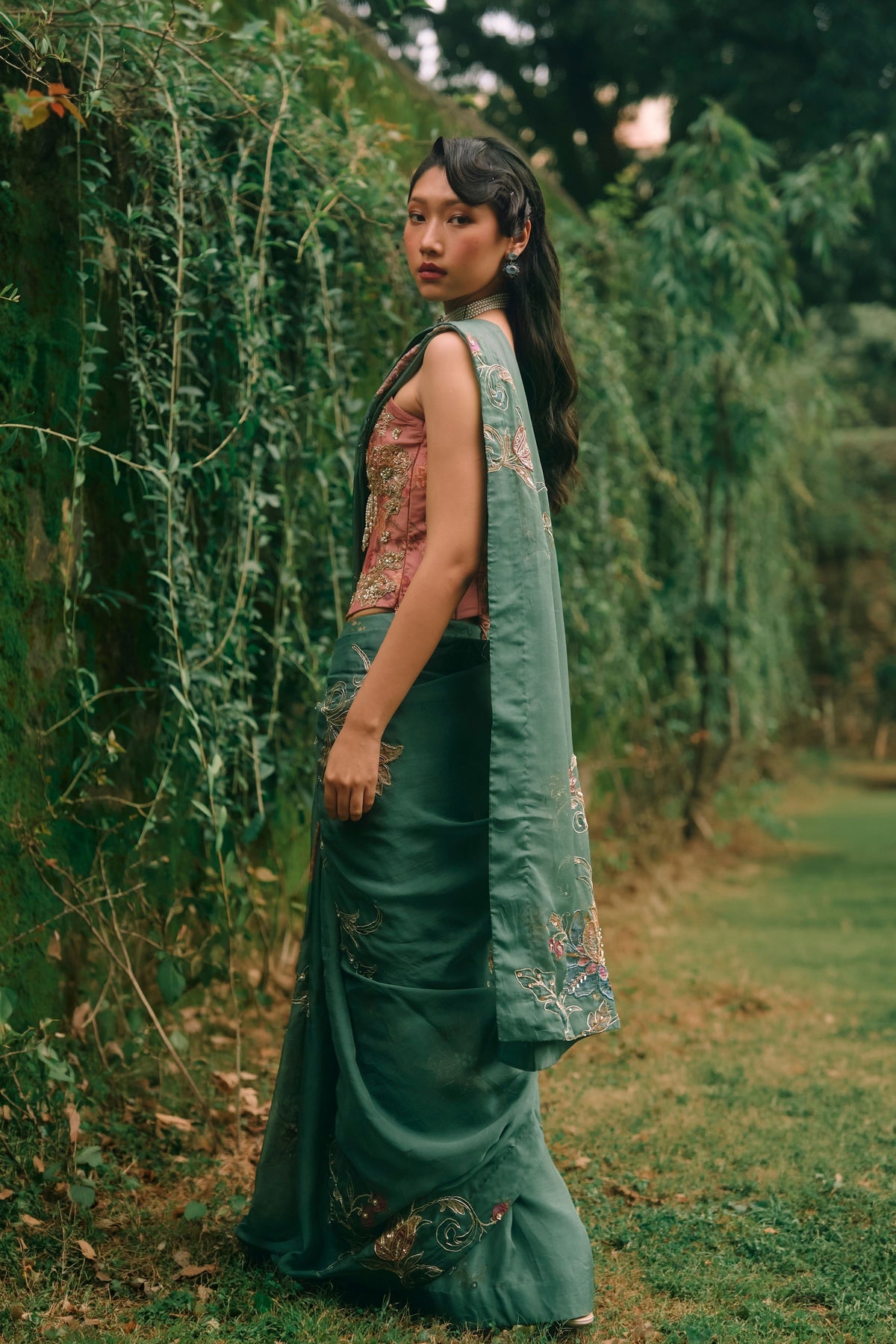 Rosy Forest Saree Set