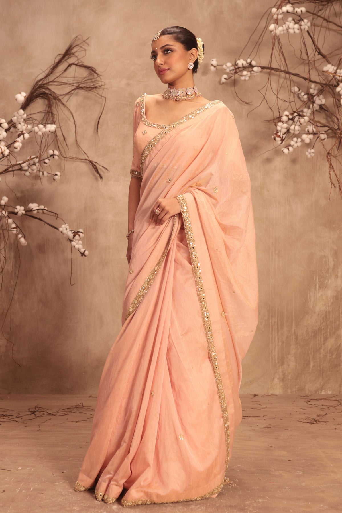 Light Pink Scallop Saree Set