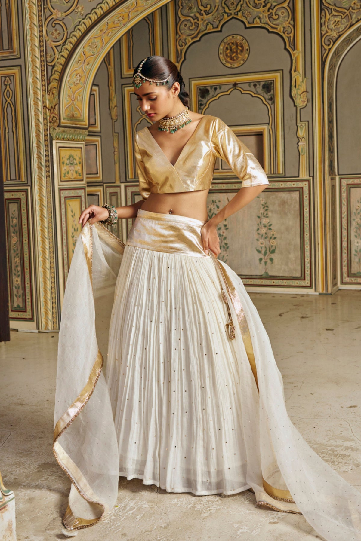 Ivory Golden Zari Lehenga Set