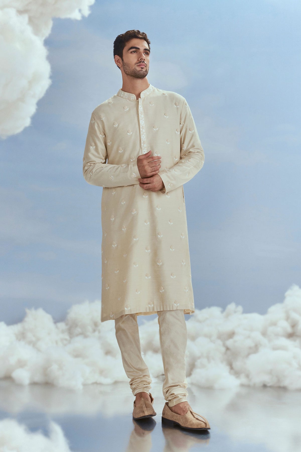 Cream Nawab Boota Kurta Set