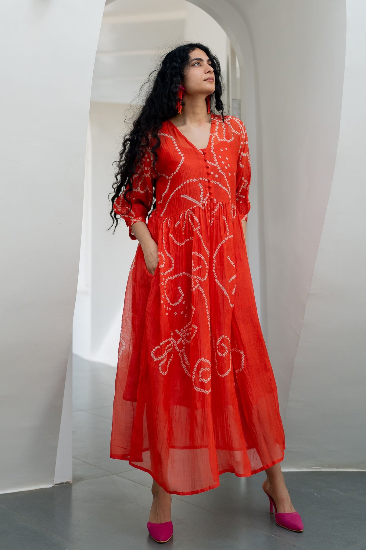 Fiery Orange Bandhani Dress