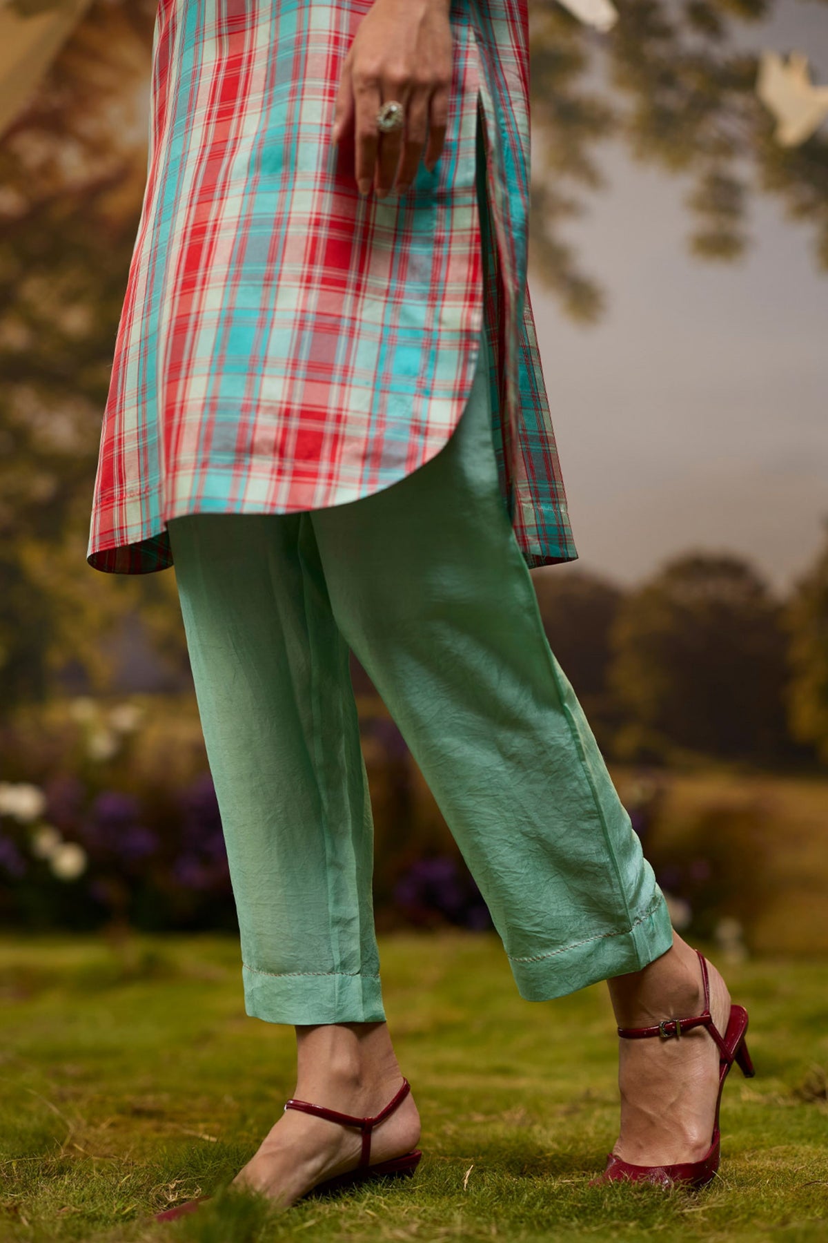 Berry n Sky Checkered Kurta Set