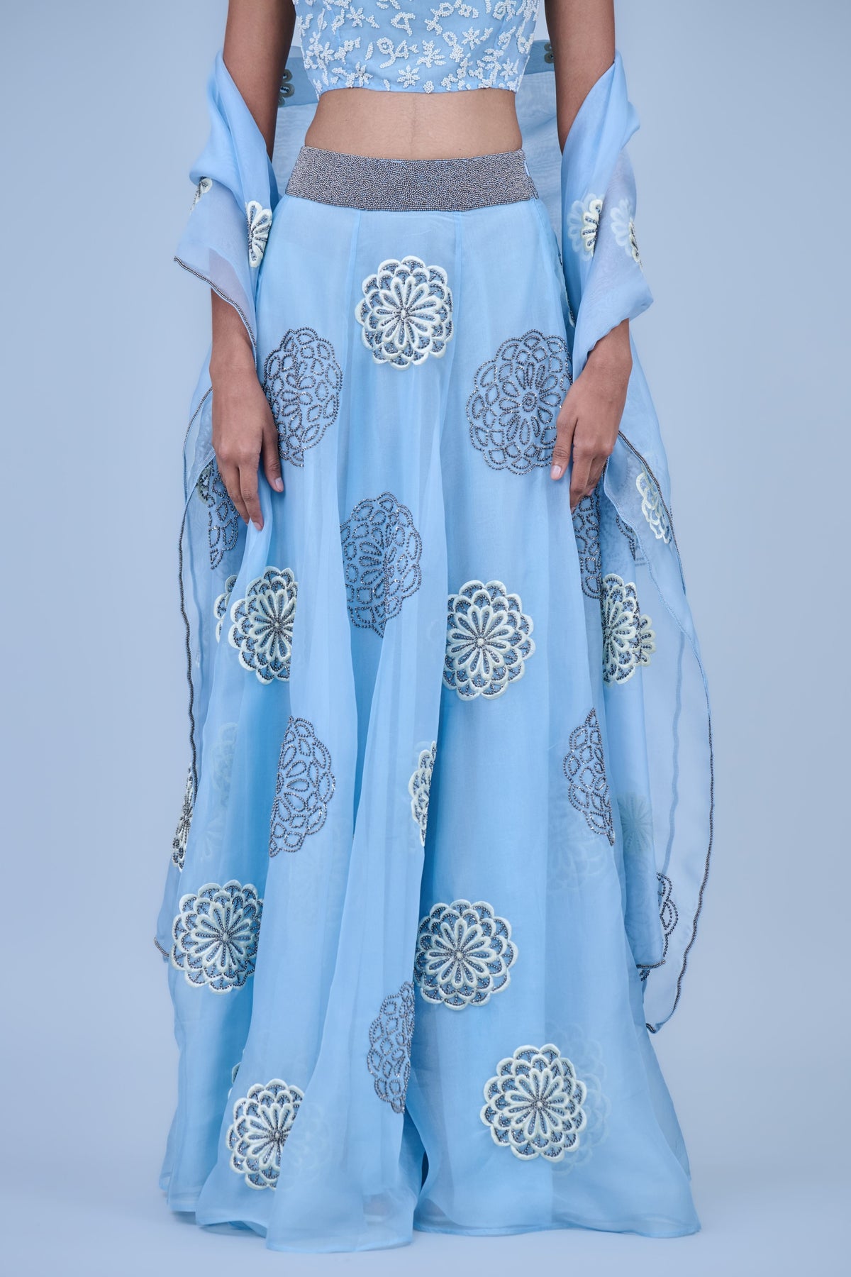 Silk Organza Dupatta in Ice Blue