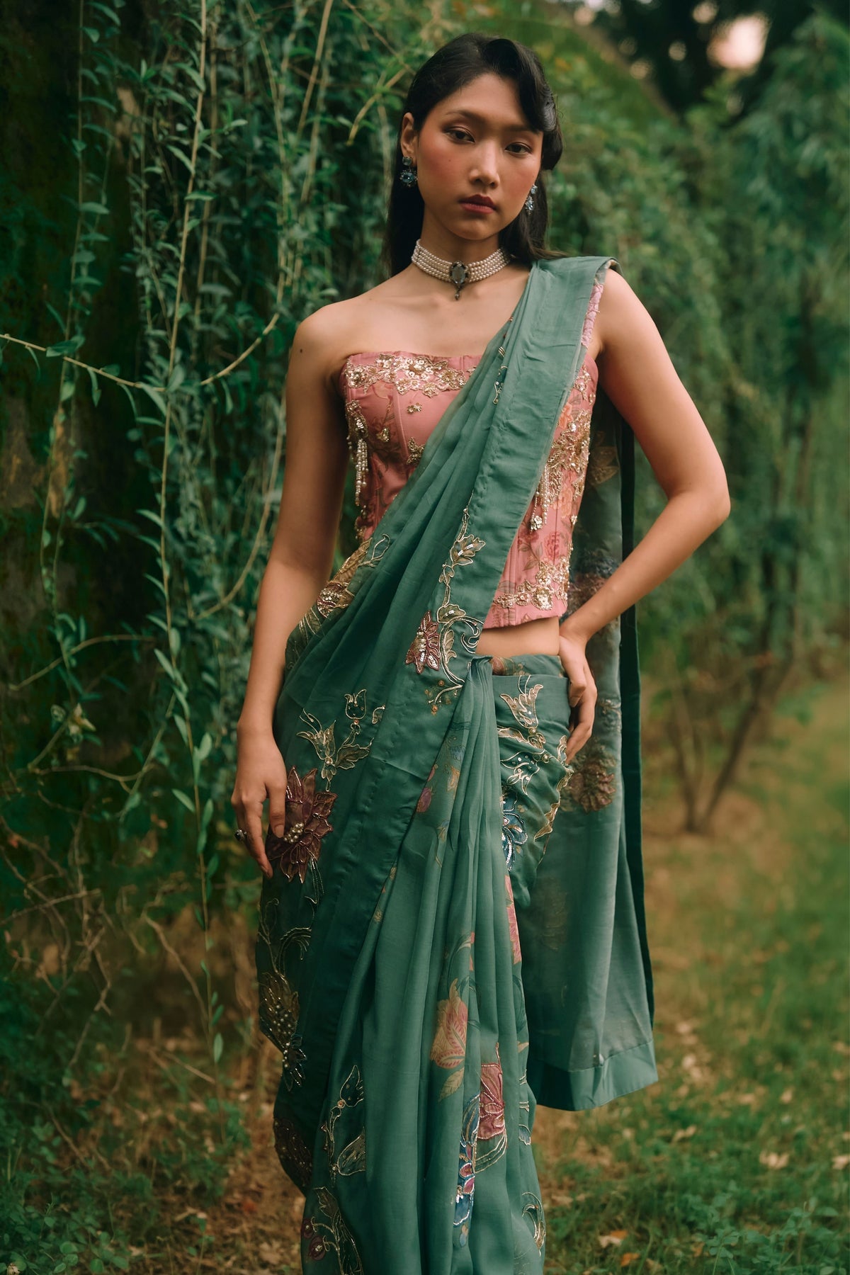 Rosy Forest Saree Set
