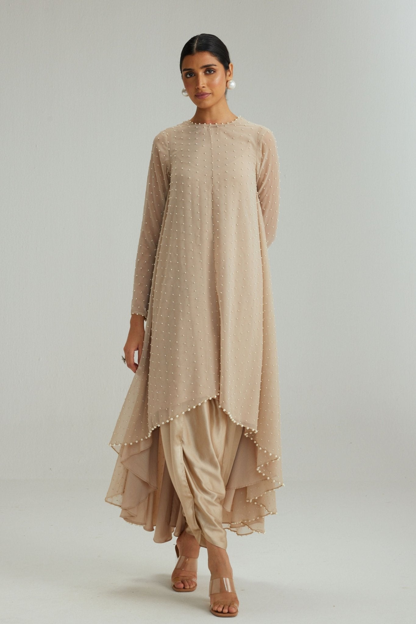 Light Beige Pearl Kurta Set - Vvani by Vani Vats - Elahe