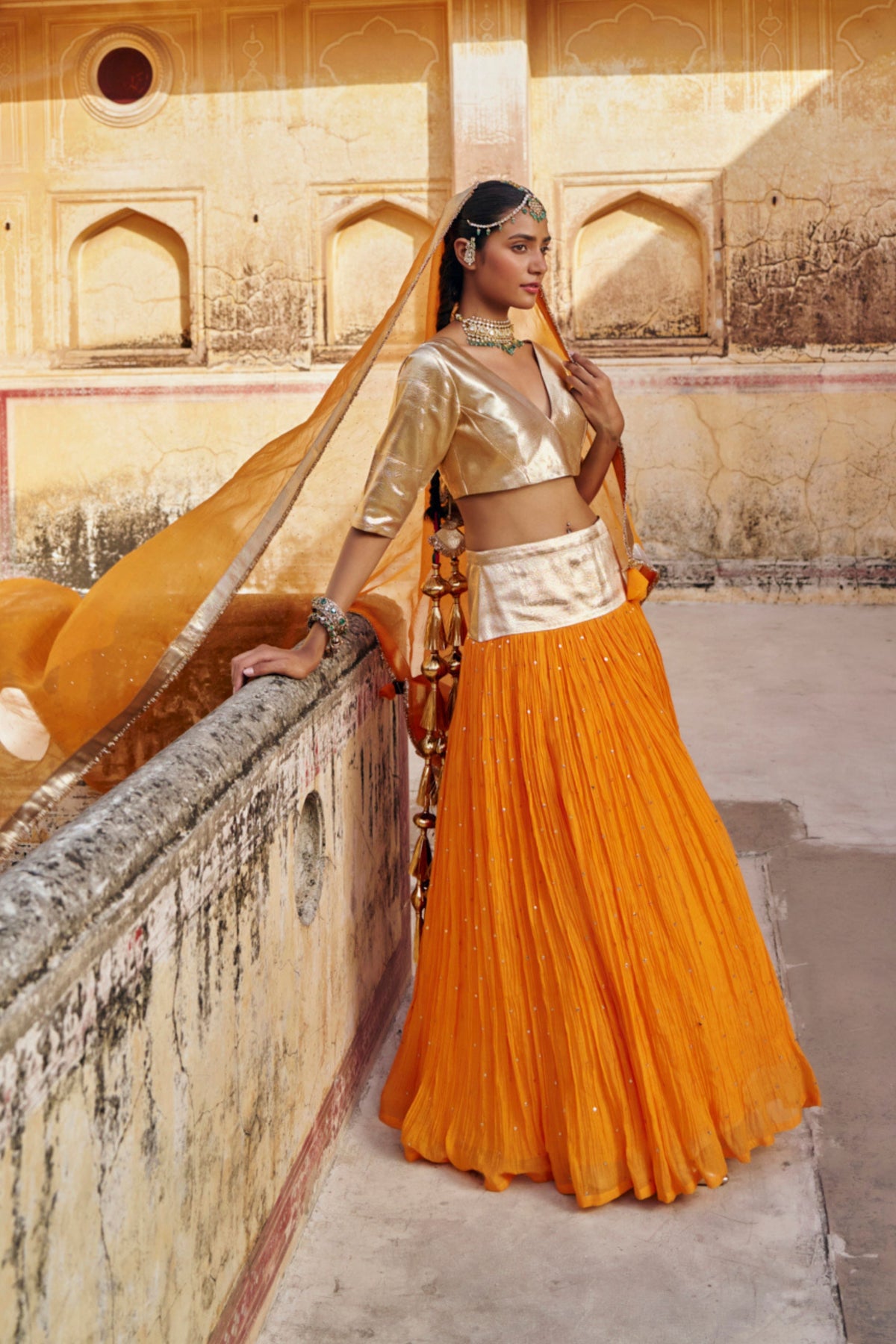 Saffron Golden Zari Lehenga Set
