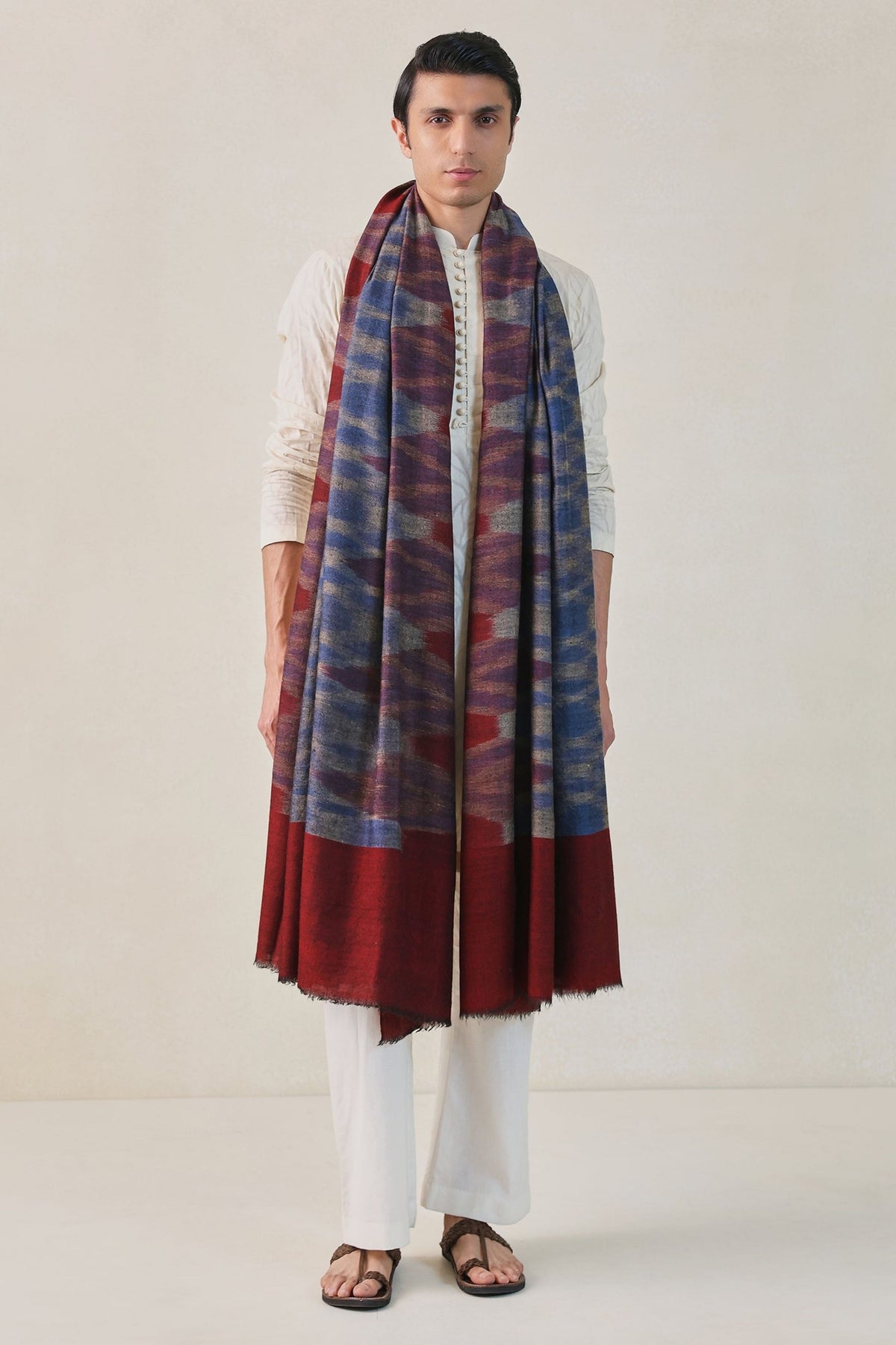 Dark Blue and Maroon Belgium Shawl