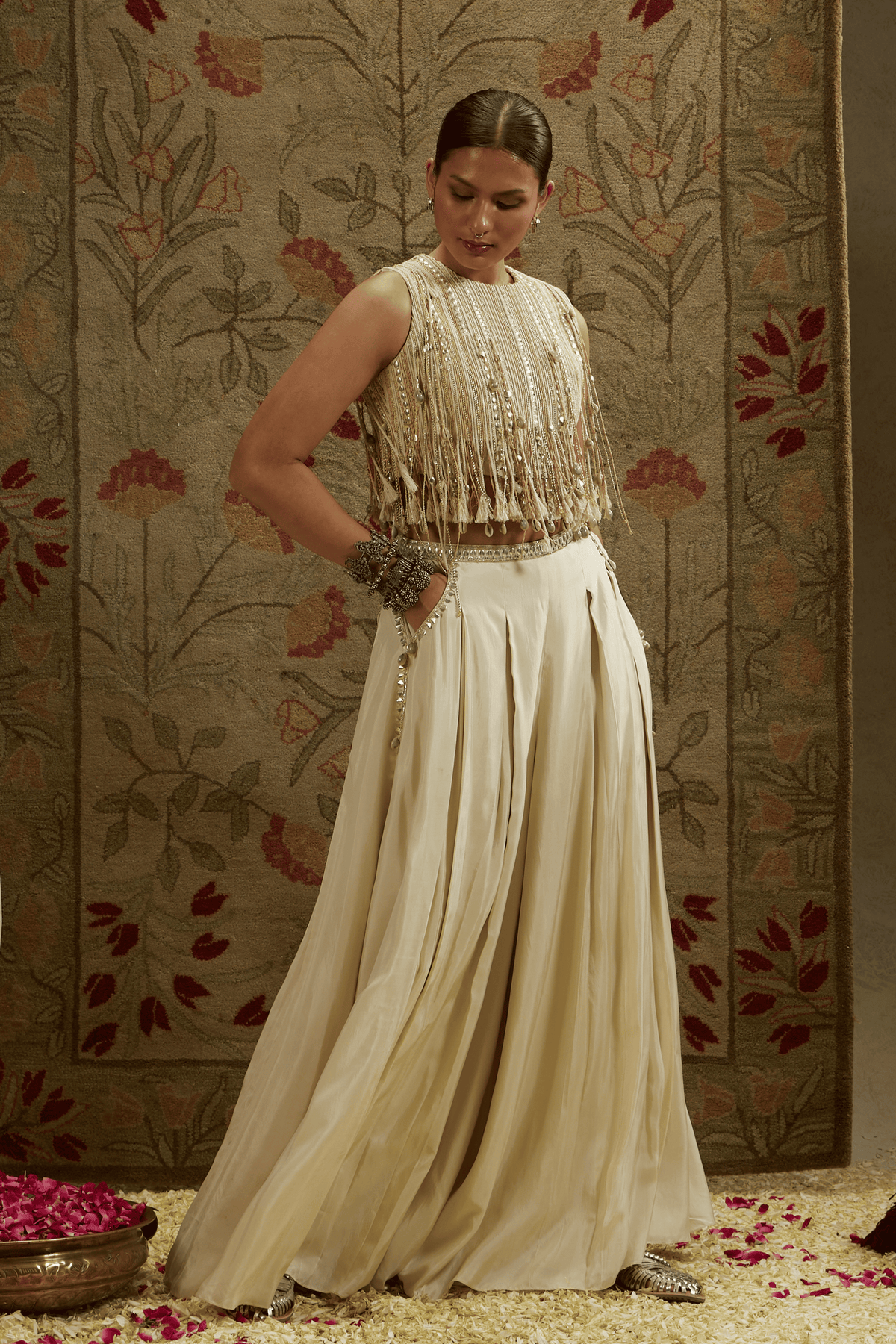 Croptop Paired With Pleated Pants