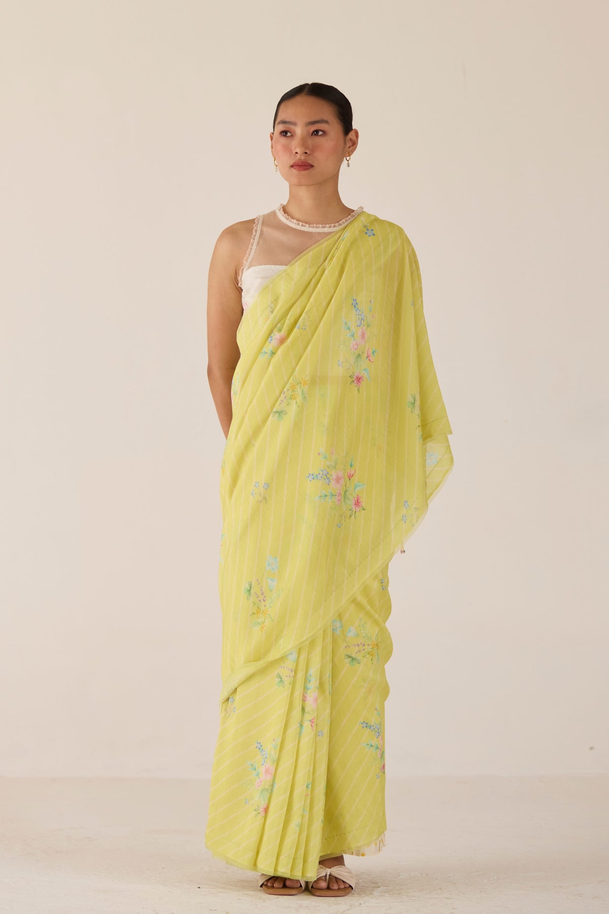 Yellow Wildflower Bunch Silk and Cotton Chanderi Sari