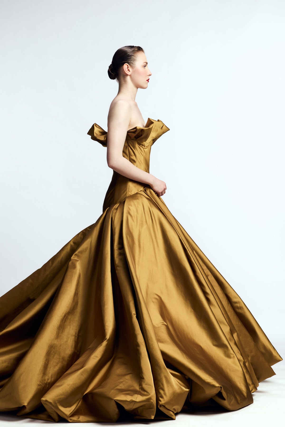 Bronze Strapless Balloon Gown