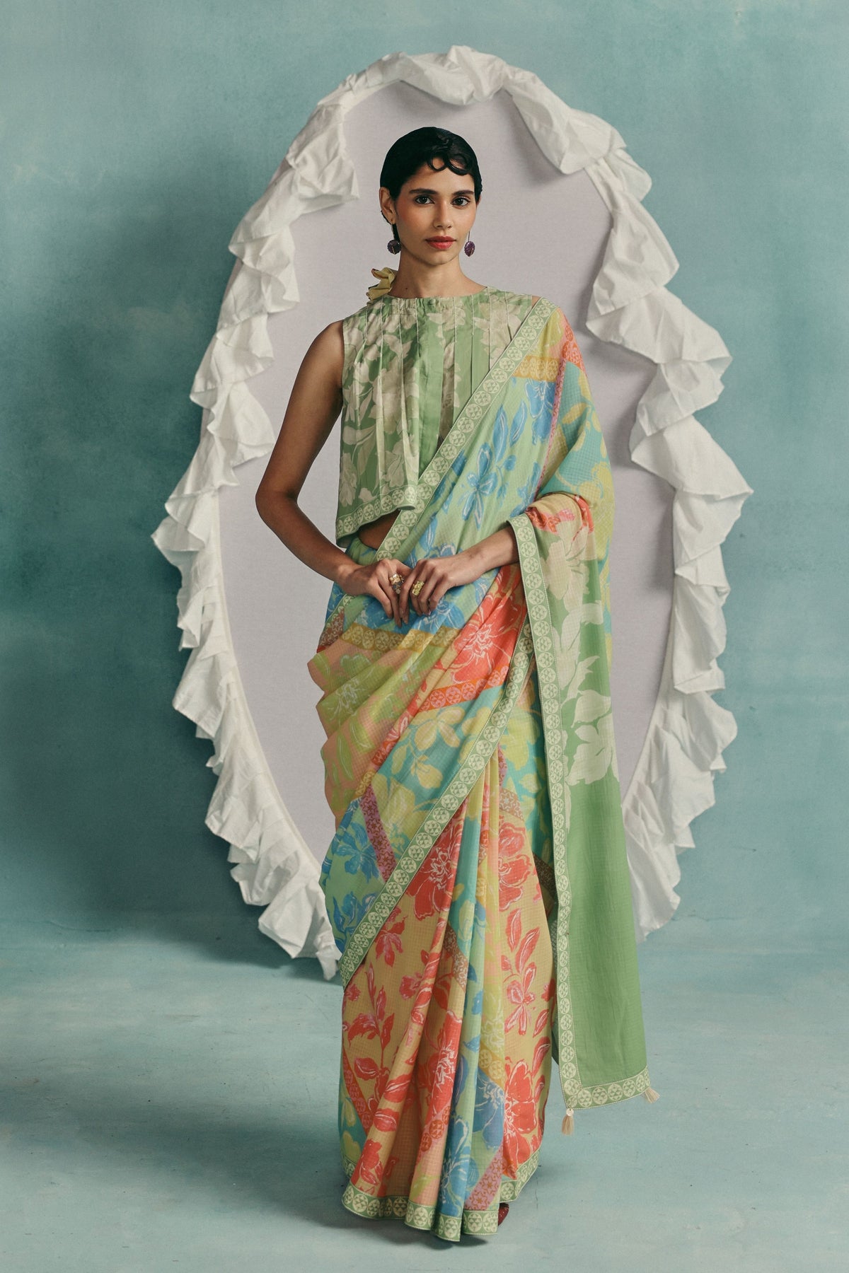 Mint Patchwork Sleeveless Blouse