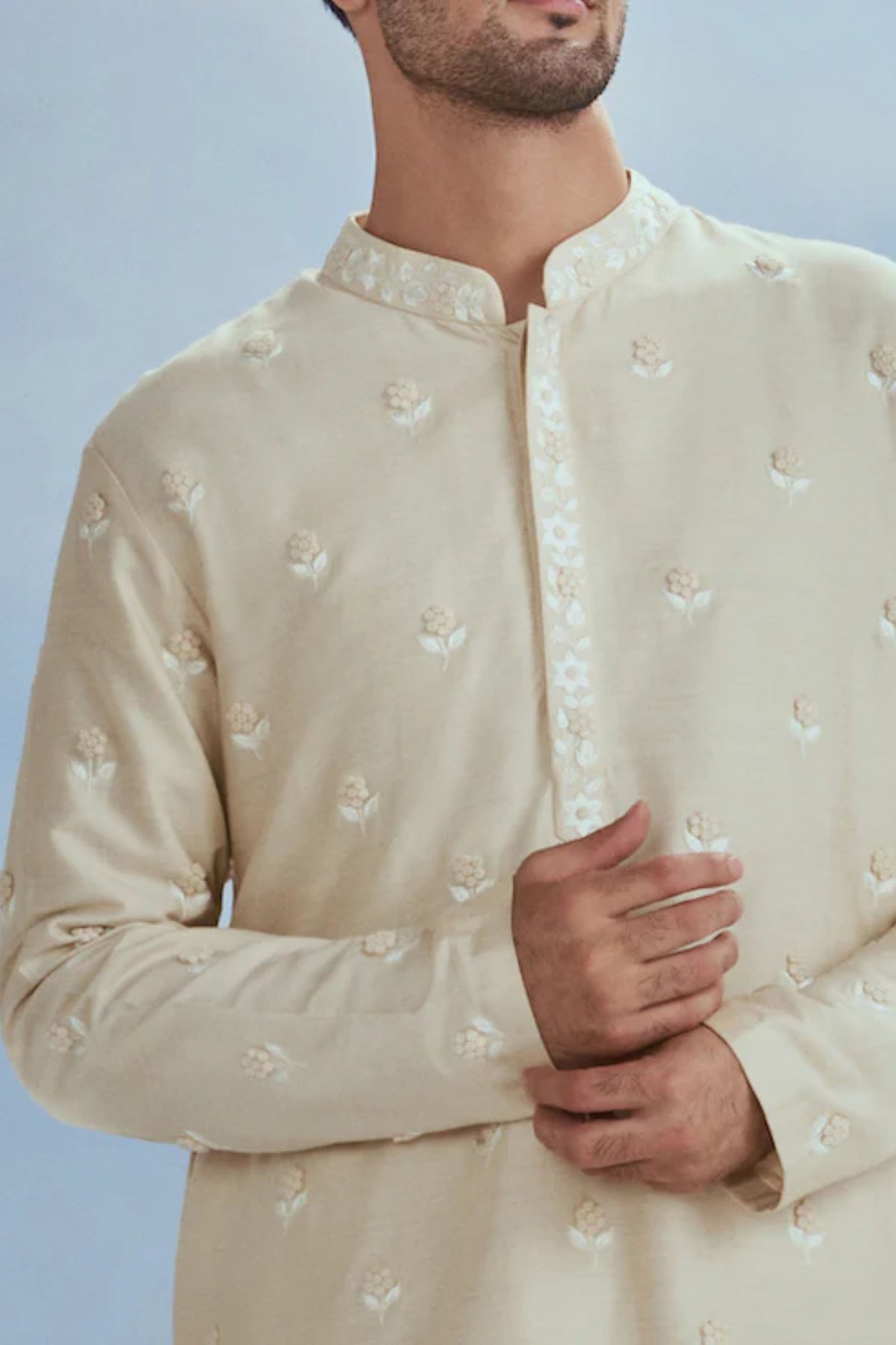 Cream Nawab Boota Kurta Set