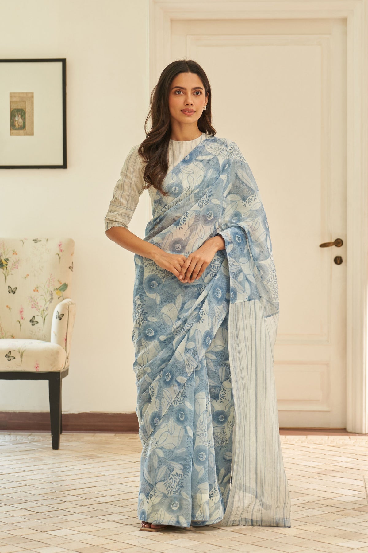 Powder Blue Floral Saree