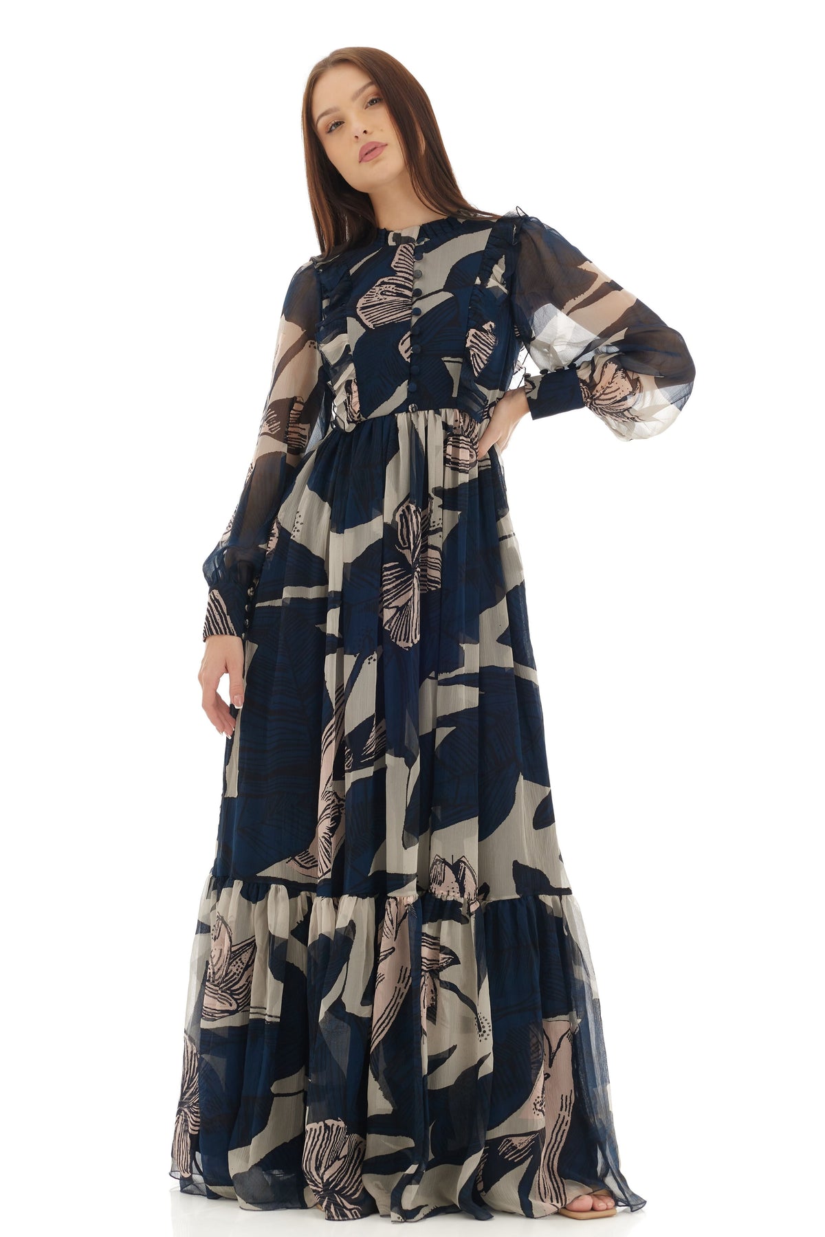 Blue and White Long Dress