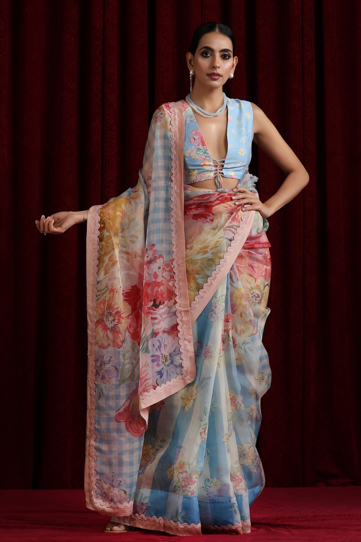 Blue Bloom Saree Set