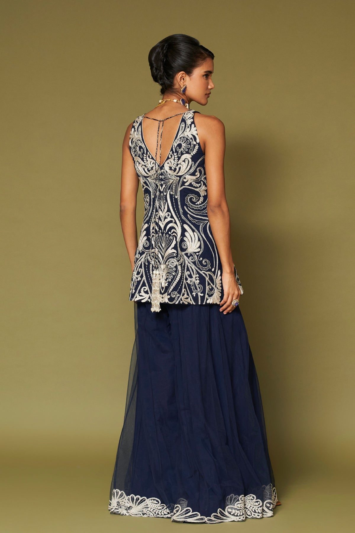 Midnight Navy Embroidered Sharara Set