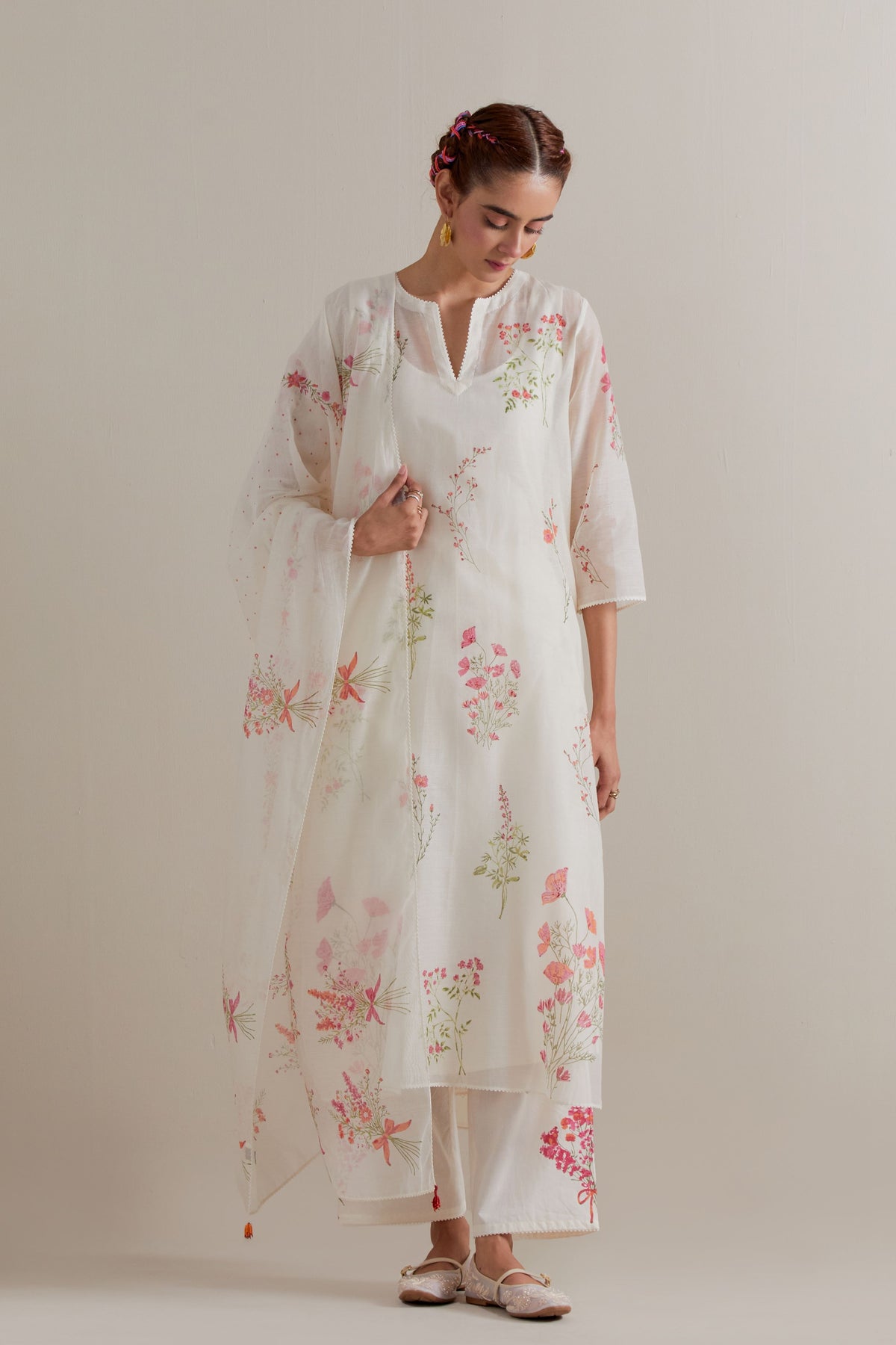 Pink Green Floral Kurta