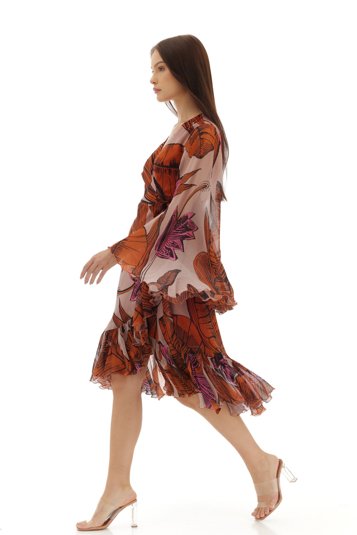Orange and Beige Wrap Dress