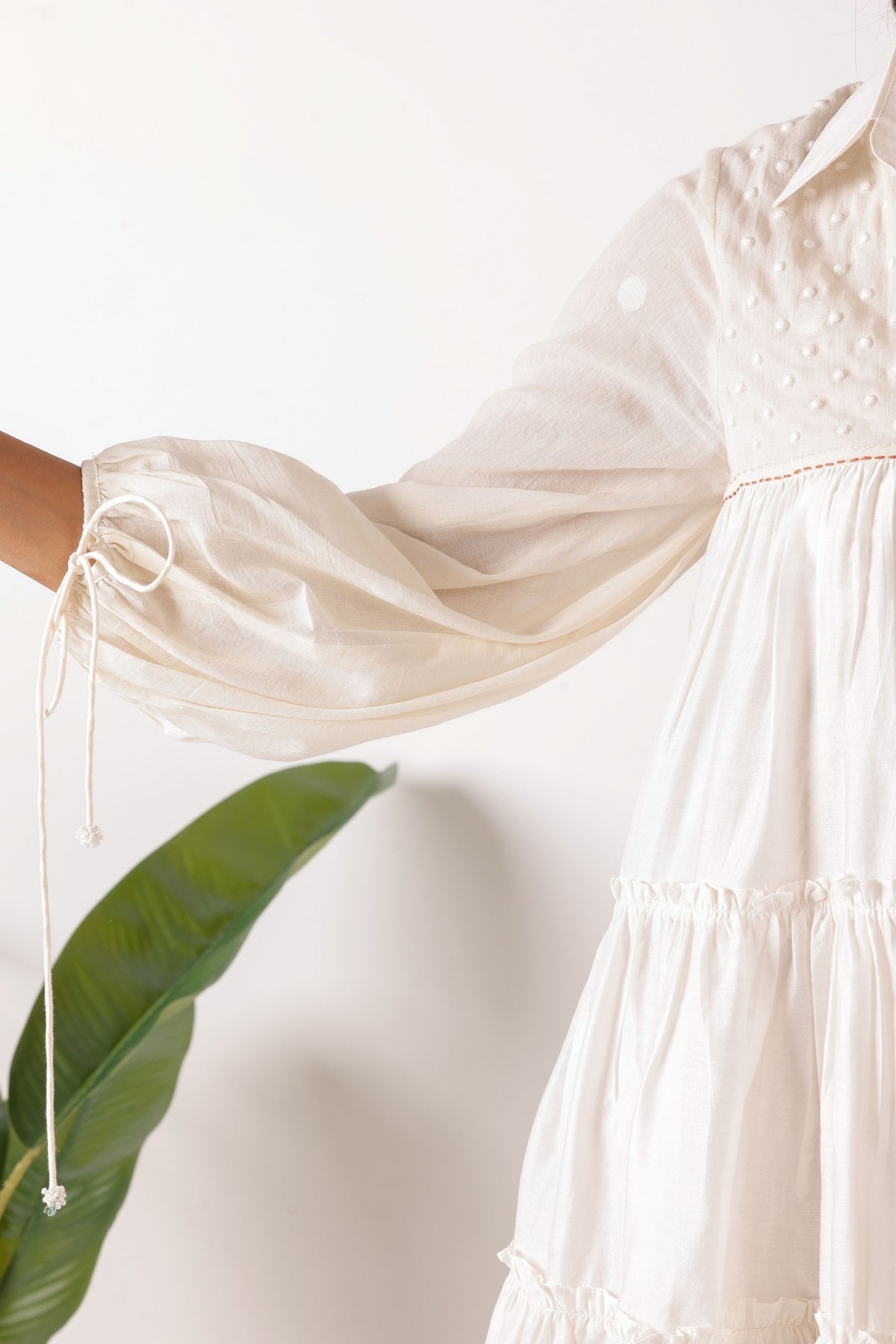 Jaamdani Embroidered Balloon Sleeves Dress