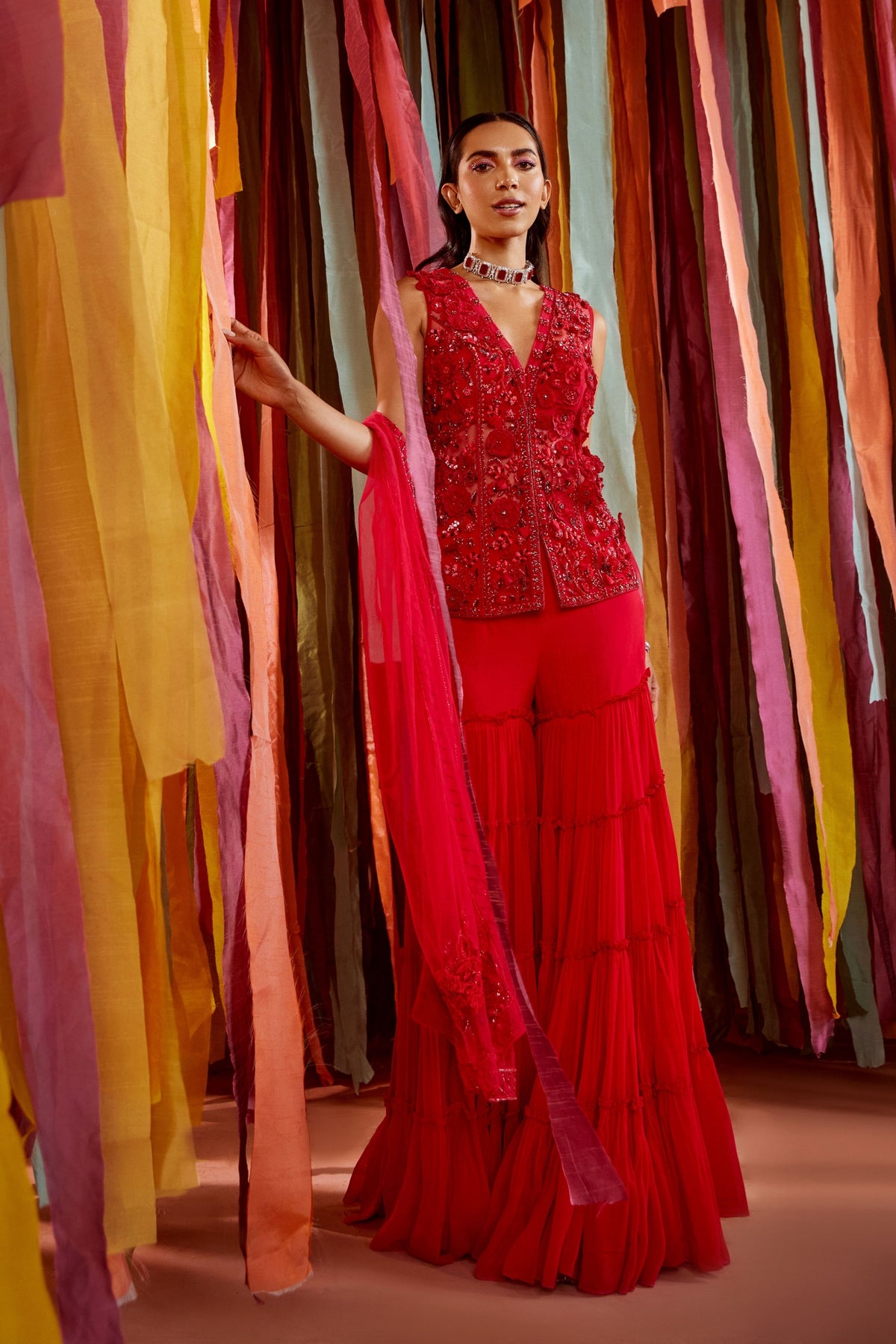 Hot Pink Embroidered Sharara Set