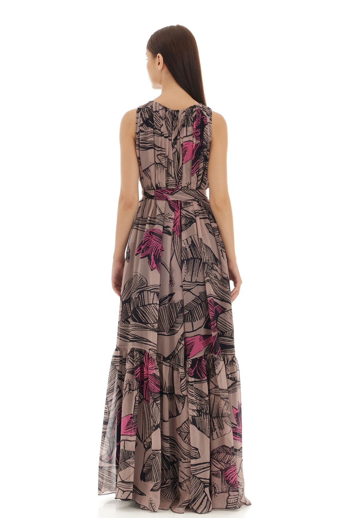 Grey Floral Long Dress