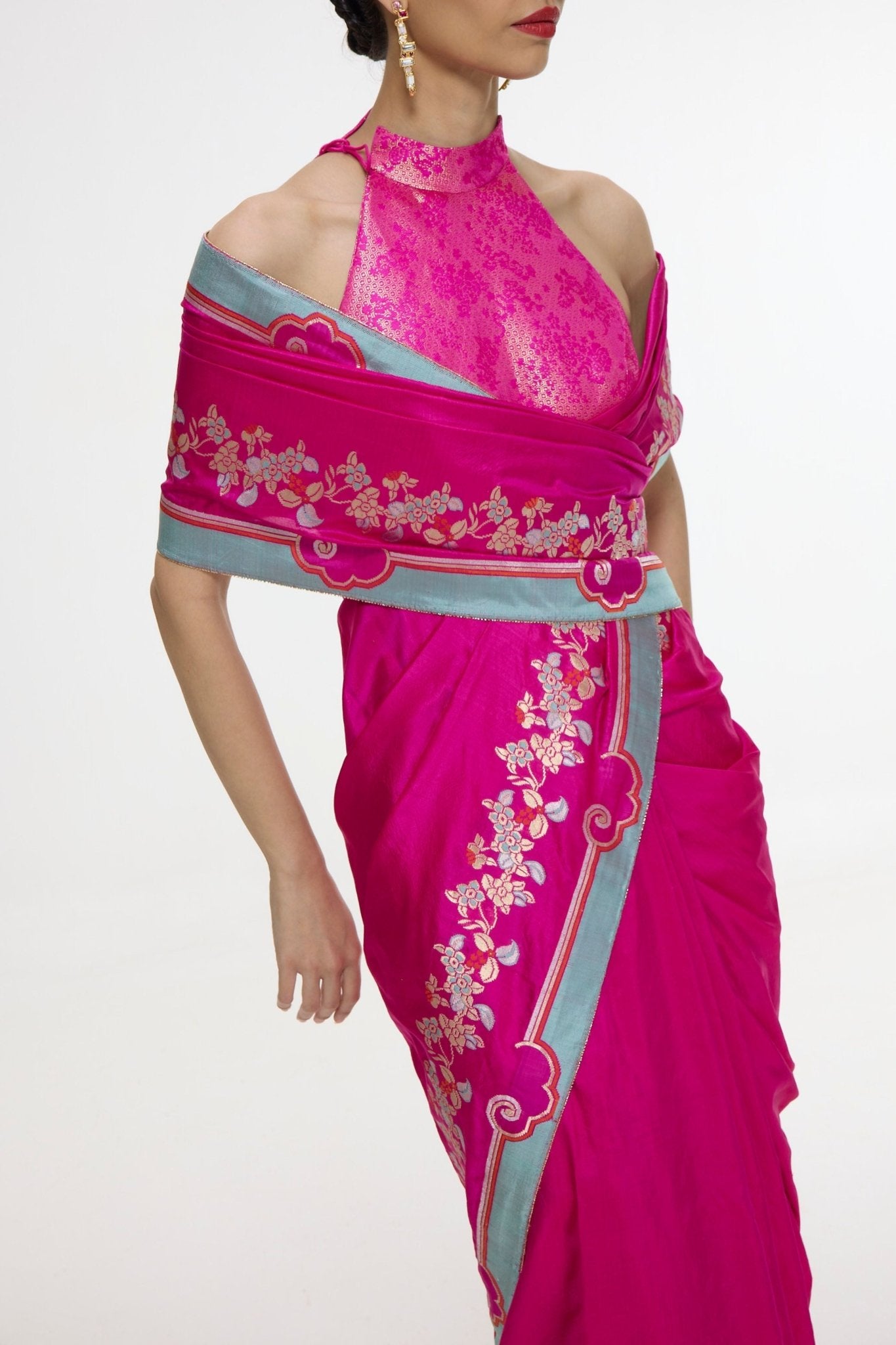 Handwoven Fuschia Mashroo Silk Saree - Ekaya - Elahe