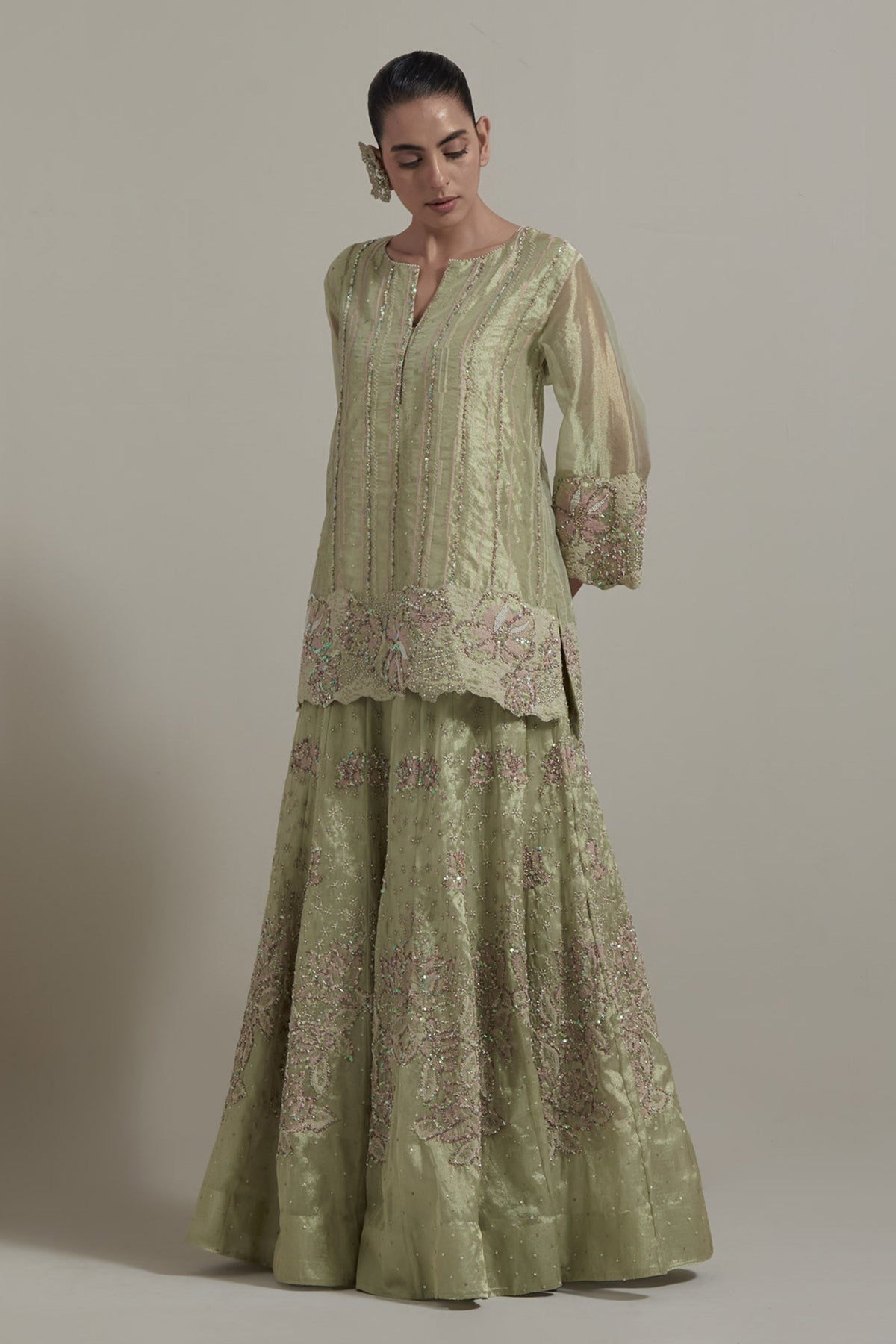 Embroidered Green Skirt Set