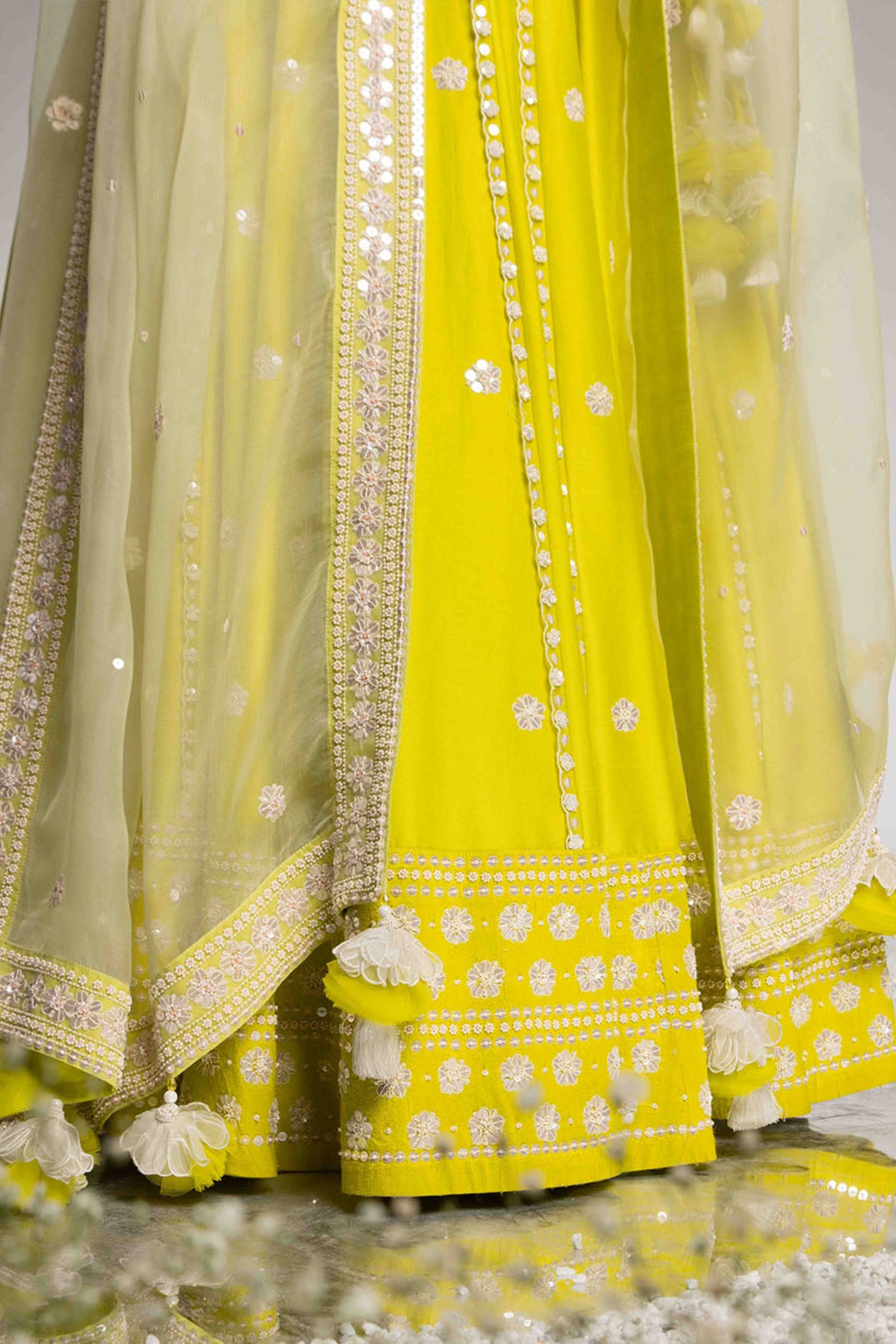 Spring Green Chanderi Lehenga Set