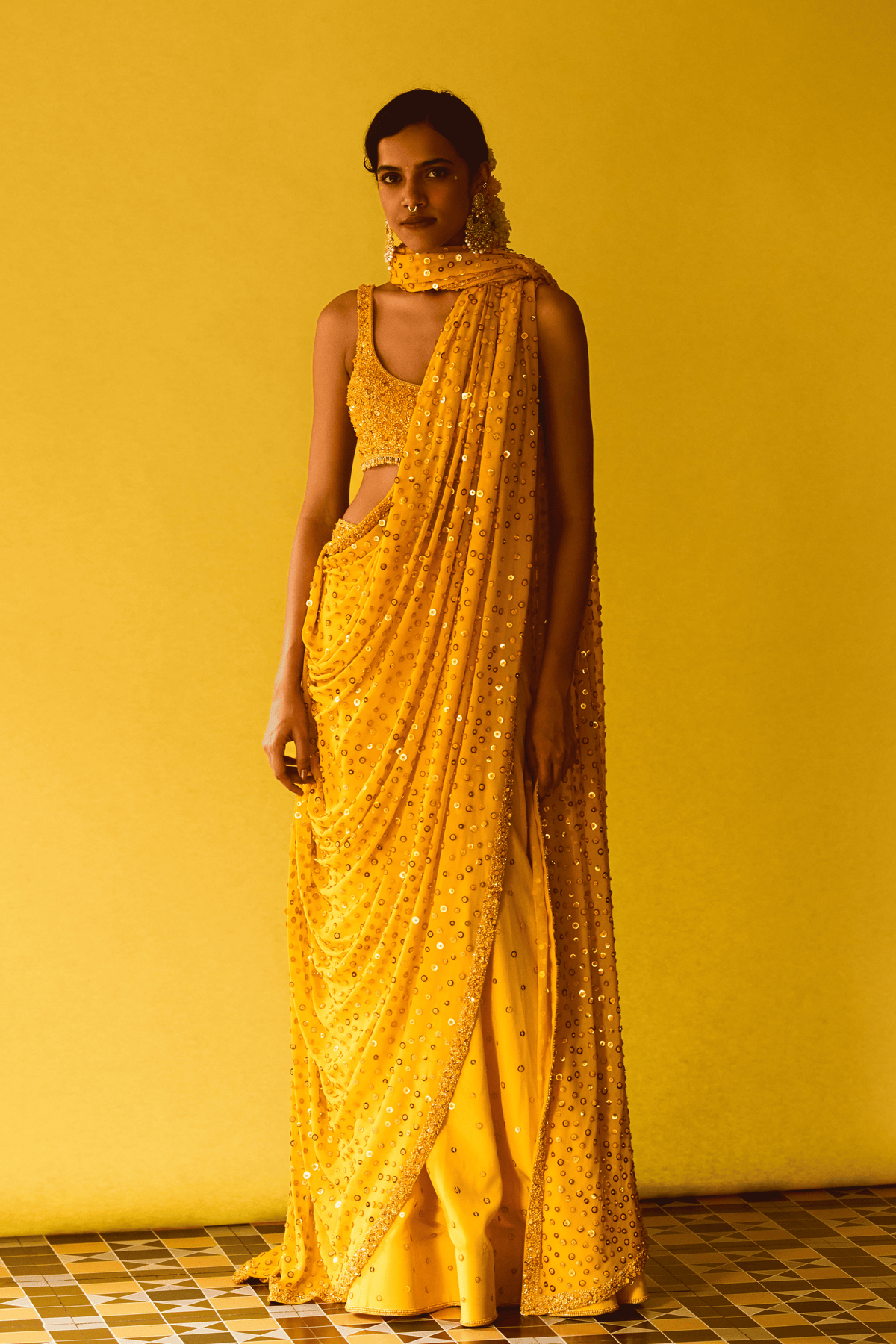 Marigold Drape Saree and Blouse