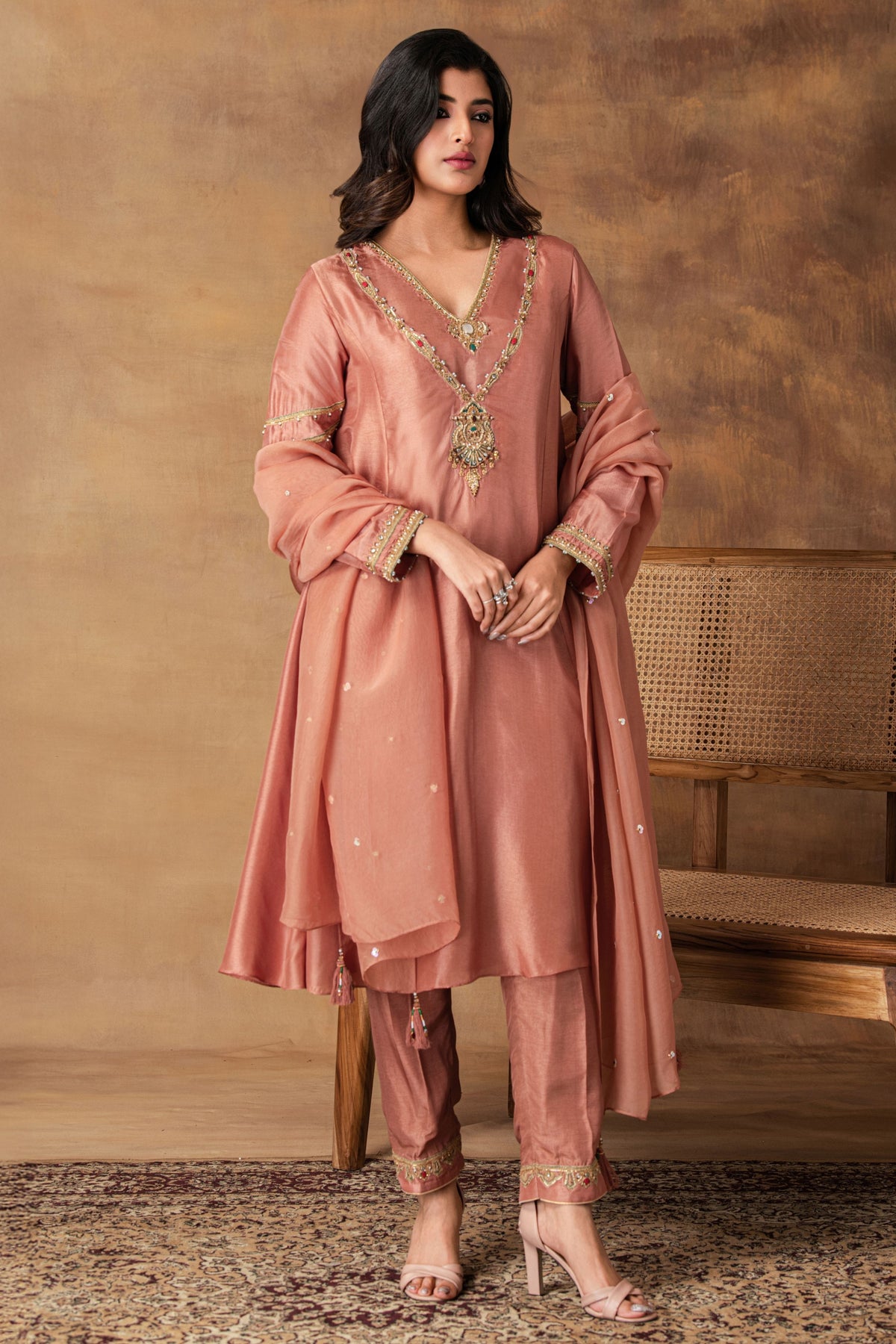 Mocha Pink Silk Kurta Set