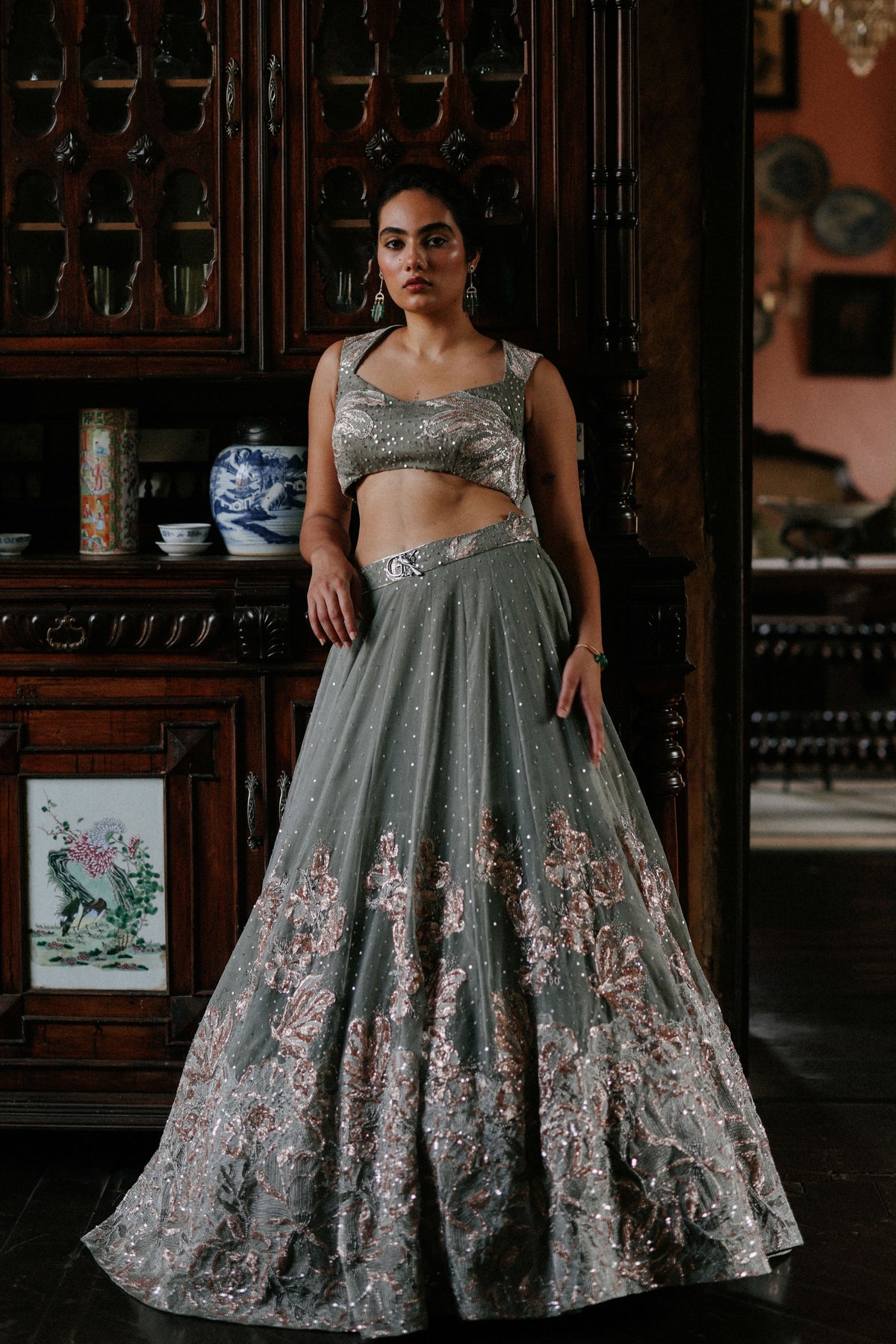 Olive Flutter Lehenga Set