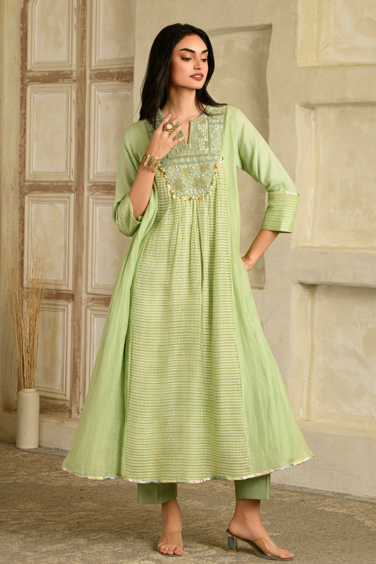 Aarzoo Pista Green Anarkali Set