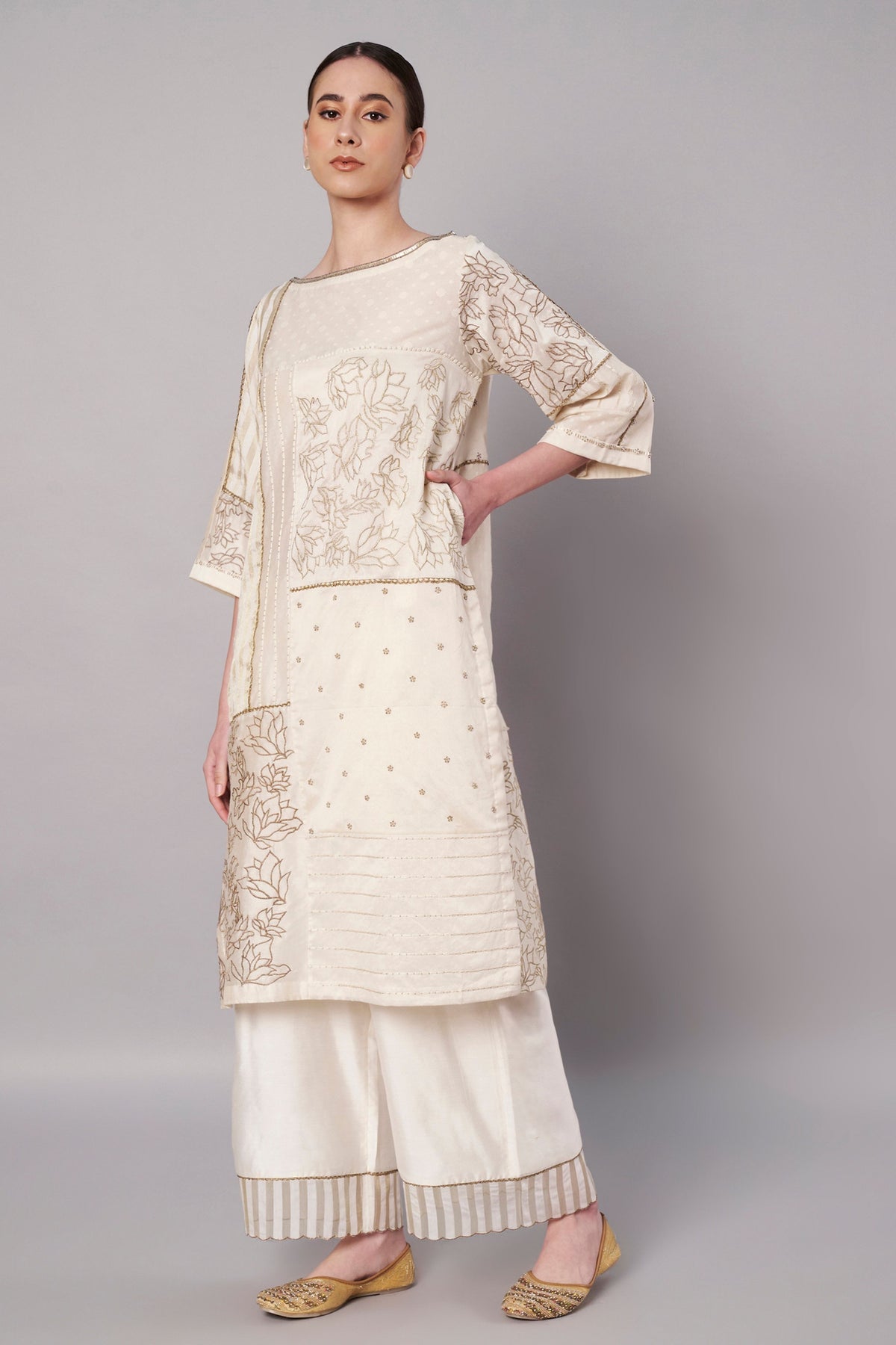 Spring Collage Ivory Kurta Set