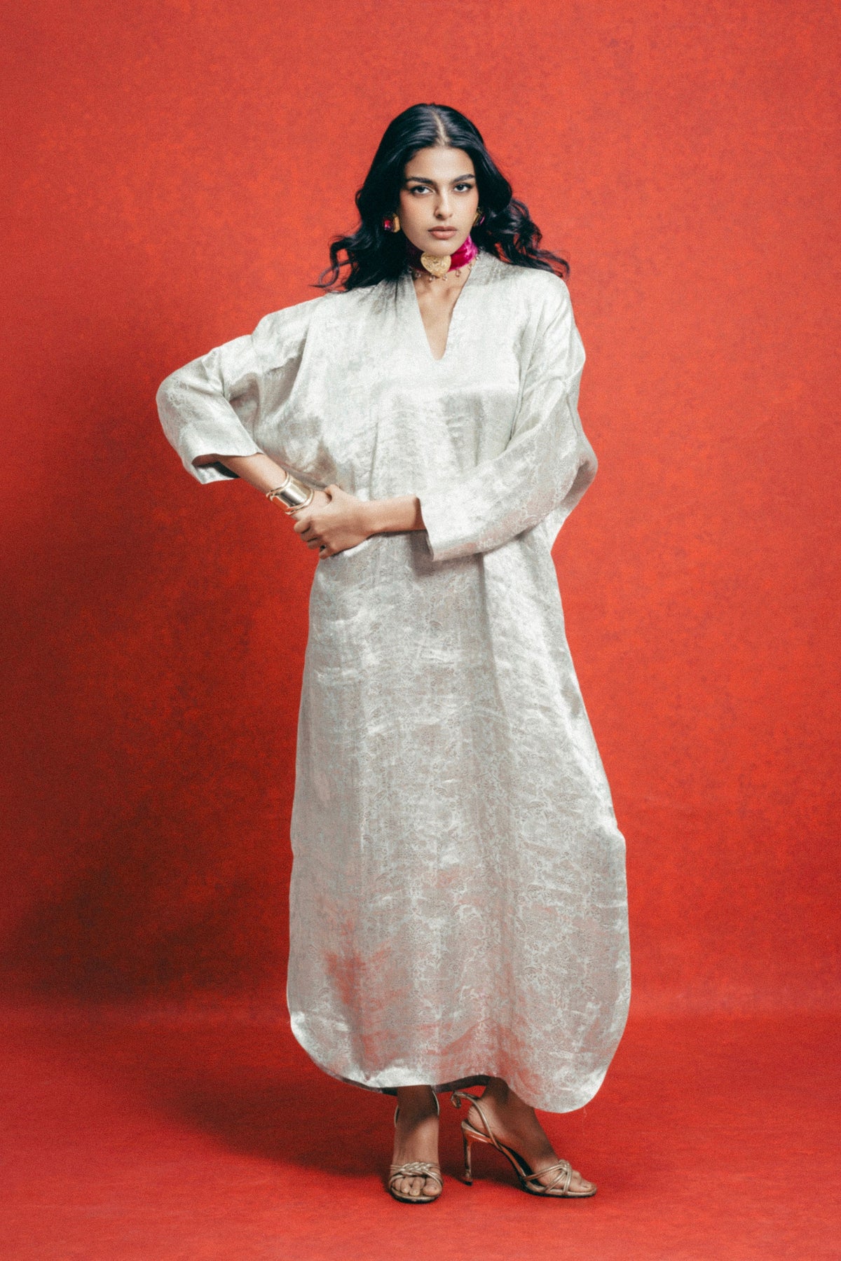 Handwoven Sea Green Banarasi Kaftan