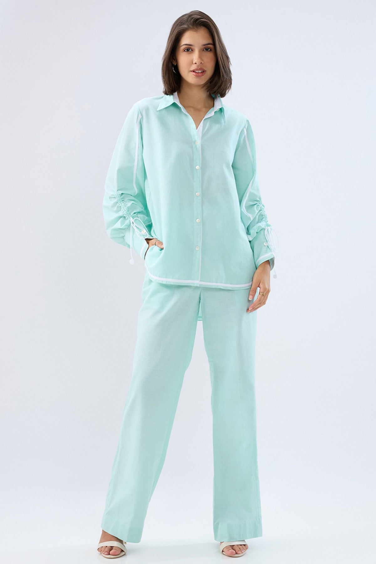 Blue Shirt Style Co-ord Set